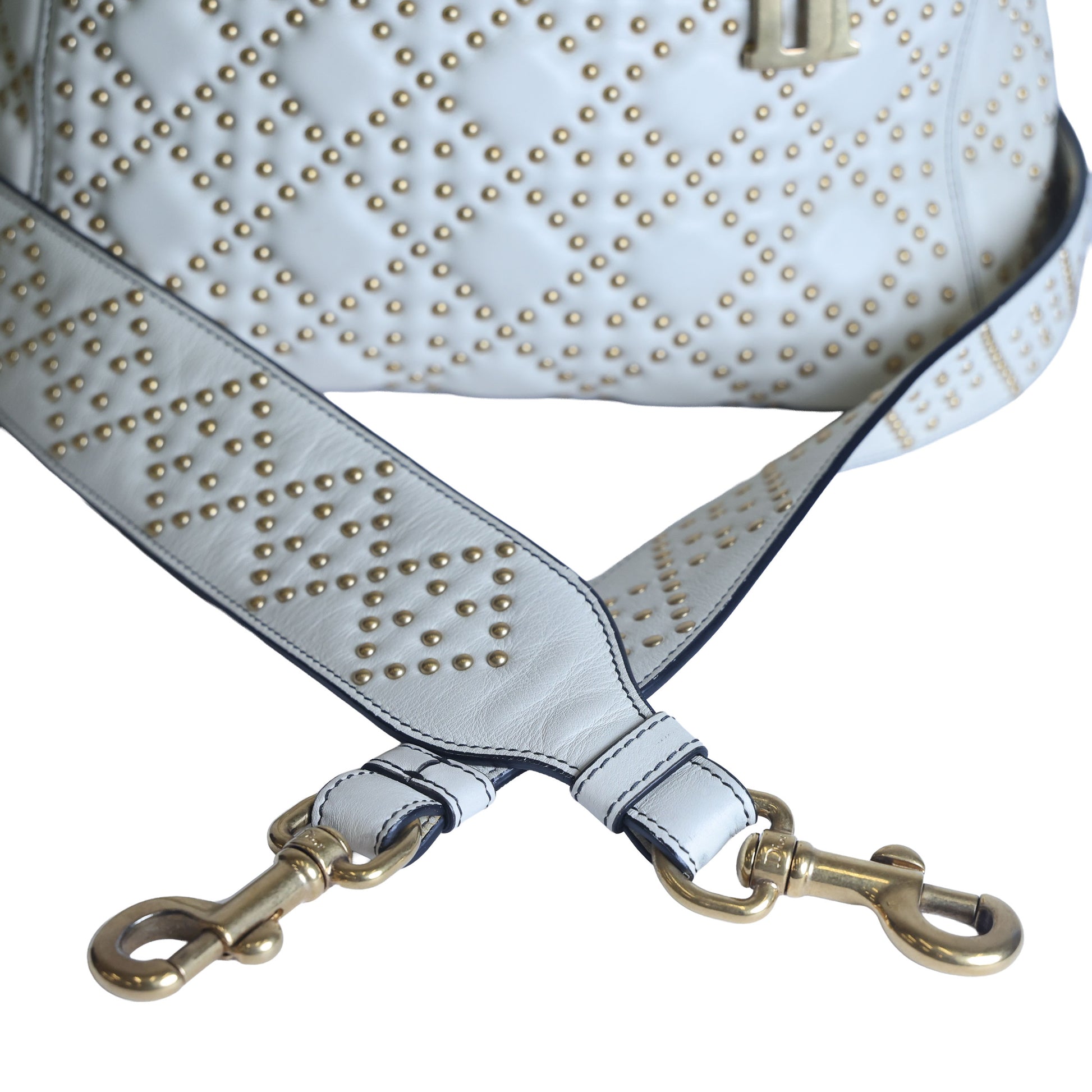 Preowned CHRISTIAN DIOR White Medium Lambskin Cannage Studded Supple Lady Dior | Luxe Again Maison