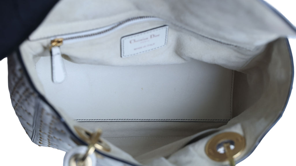 Preowned CHRISTIAN DIOR White Medium Lambskin Cannage Studded Supple Lady Dior | Luxe Again Maison