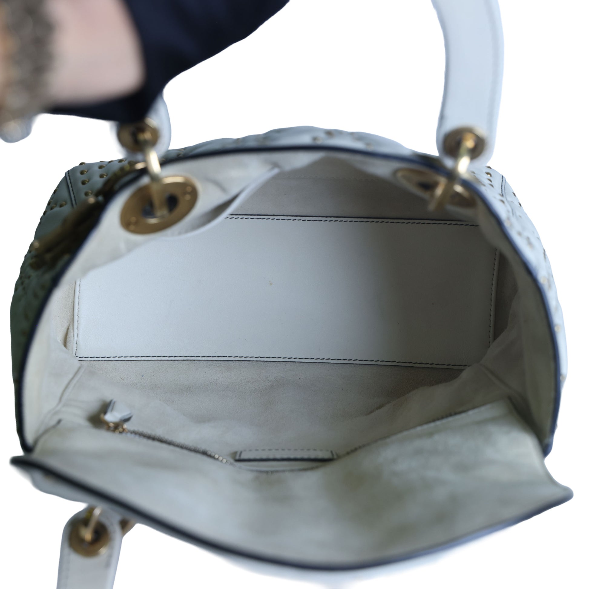 Preowned CHRISTIAN DIOR White Medium Lambskin Cannage Studded Supple Lady Dior | Luxe Again Maison