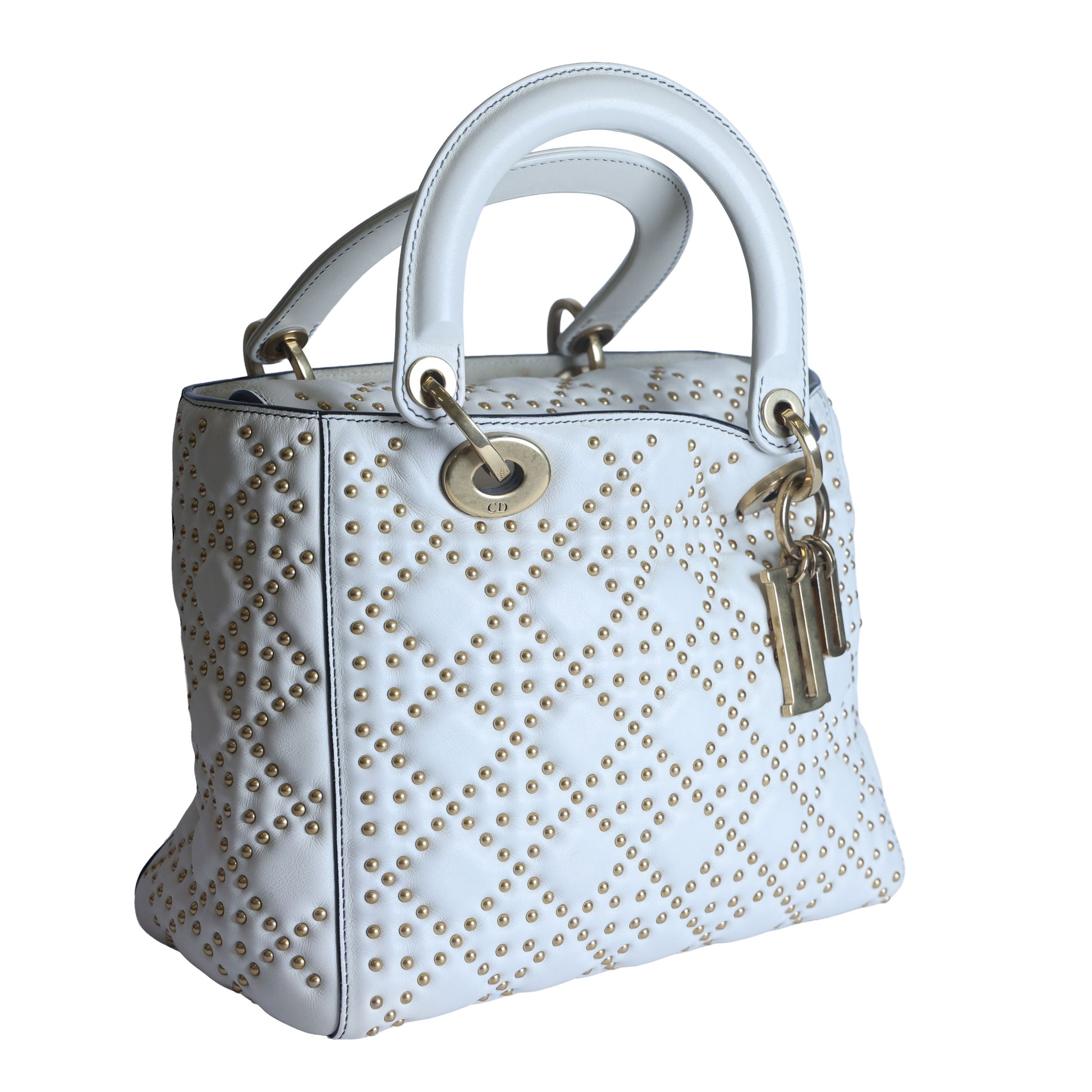 Preowned CHRISTIAN DIOR White Medium Lambskin Cannage Studded Supple Lady Dior | Luxe Again Maison
