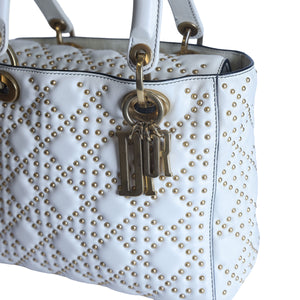 Preowned CHRISTIAN DIOR White Medium Lambskin Cannage Studded Supple Lady Dior | Luxe Again Maison