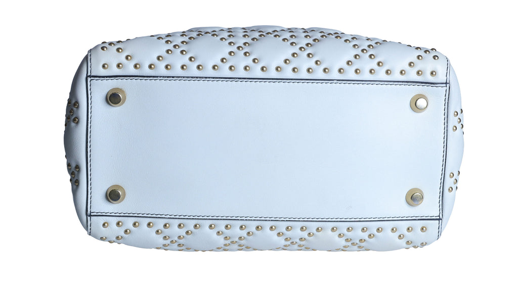 Preowned CHRISTIAN DIOR White Medium Lambskin Cannage Studded Supple Lady Dior | Luxe Again Maison