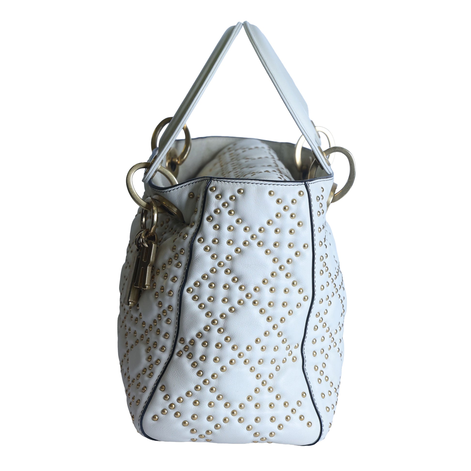 Preowned CHRISTIAN DIOR White Medium Lambskin Cannage Studded Supple Lady Dior | Luxe Again Maison
