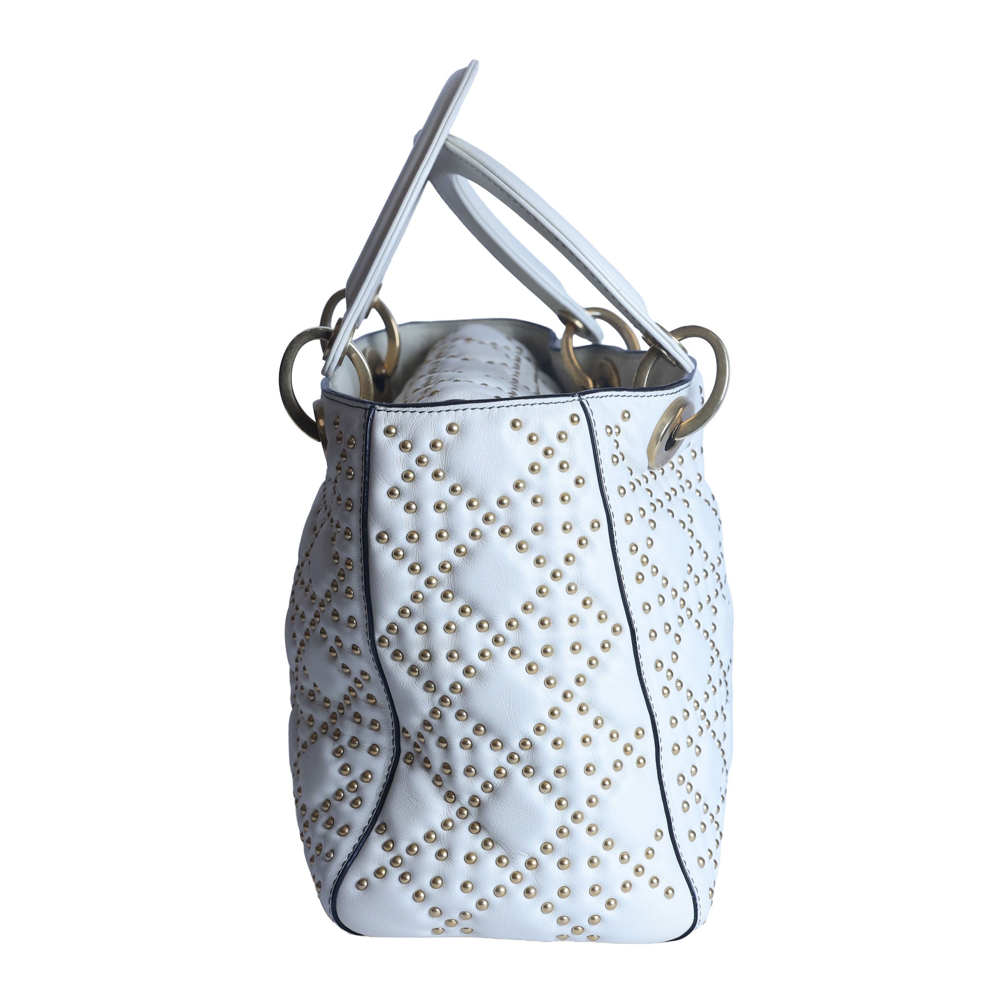 Preowned CHRISTIAN DIOR White Medium Lambskin Cannage Studded Supple Lady Dior | Luxe Again Maison