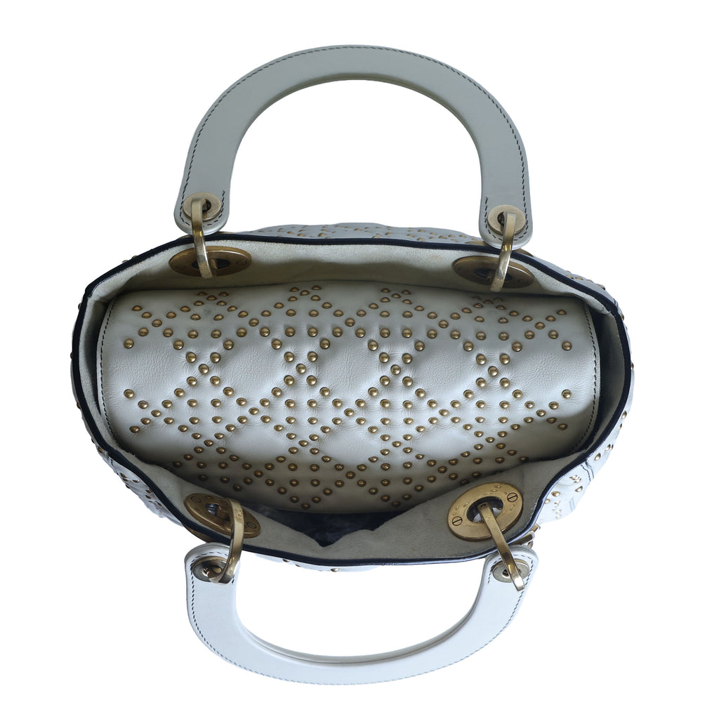 Preowned CHRISTIAN DIOR White Medium Lambskin Cannage Studded Supple Lady Dior | Luxe Again Maison