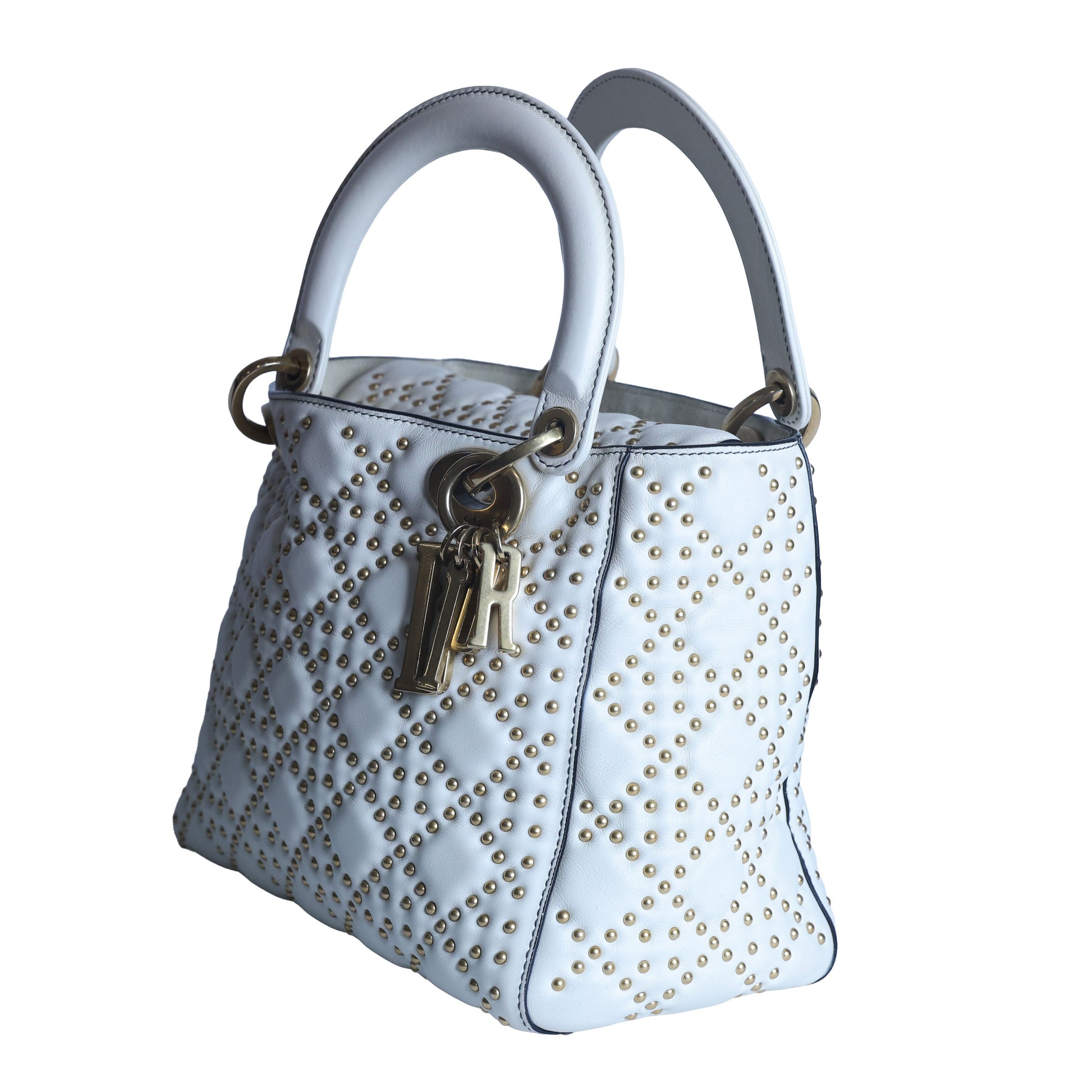 Preowned CHRISTIAN DIOR White Medium Lambskin Cannage Studded Supple Lady Dior | Luxe Again Maison