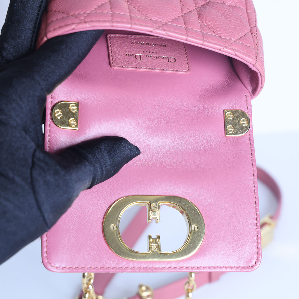 Preloved CHRISTIAN DIOR Caro Micro Leather Pink Shoulder Bag | Luxe Again Maison