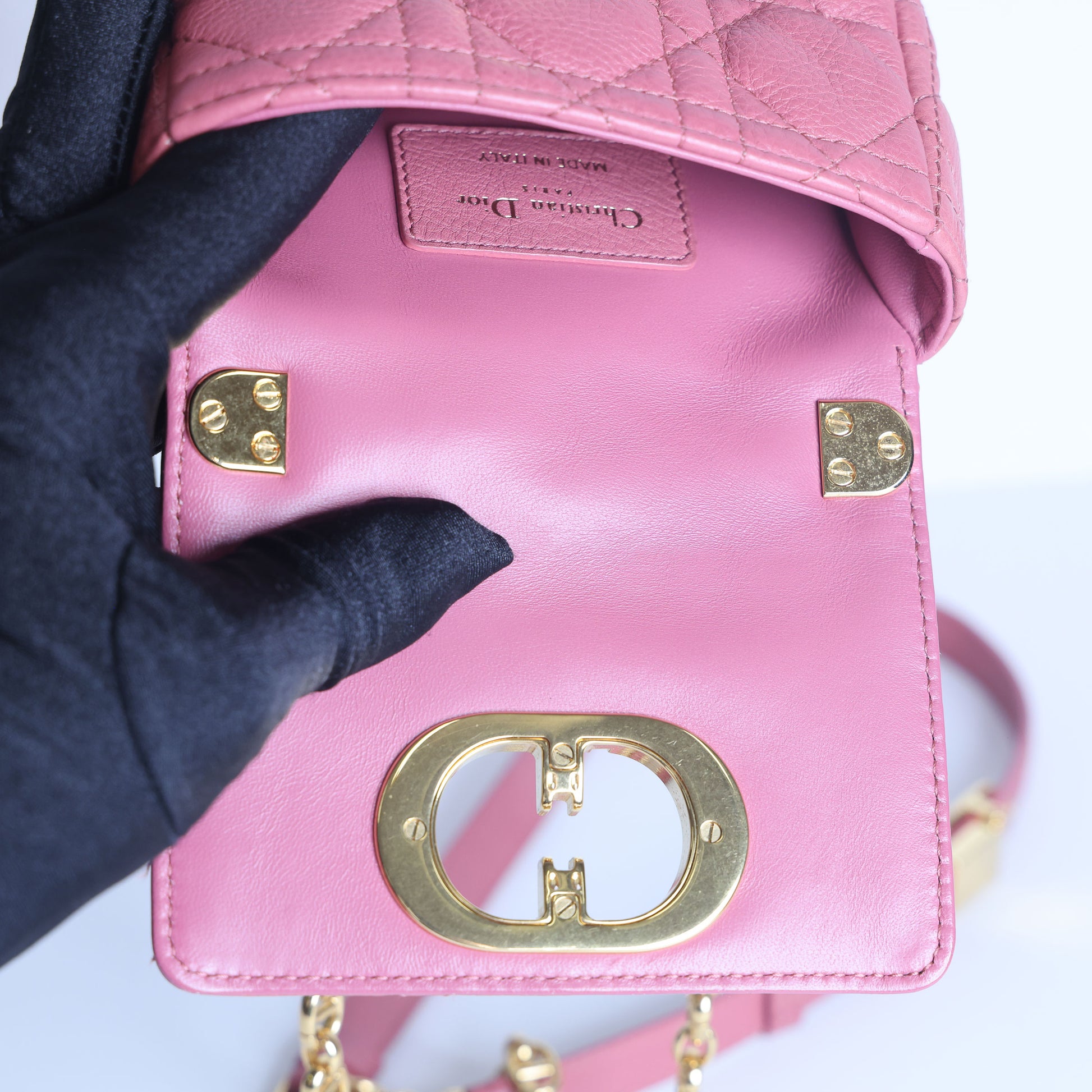 Preloved CHRISTIAN DIOR Caro Micro Leather Pink Shoulder Bag | Luxe Again Maison