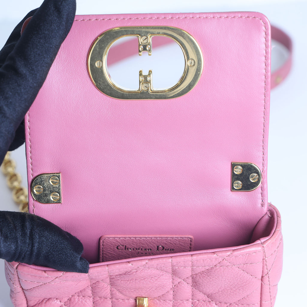Preloved CHRISTIAN DIOR Caro Micro Leather Pink Shoulder Bag | Luxe Again Maison