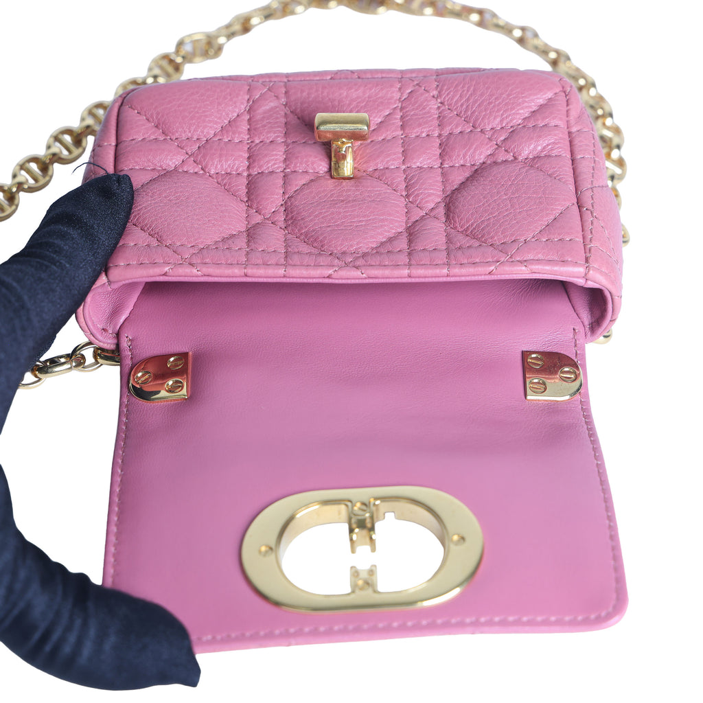 Preloved CHRISTIAN DIOR Caro Micro Leather Pink Shoulder Bag | Luxe Again Maison
