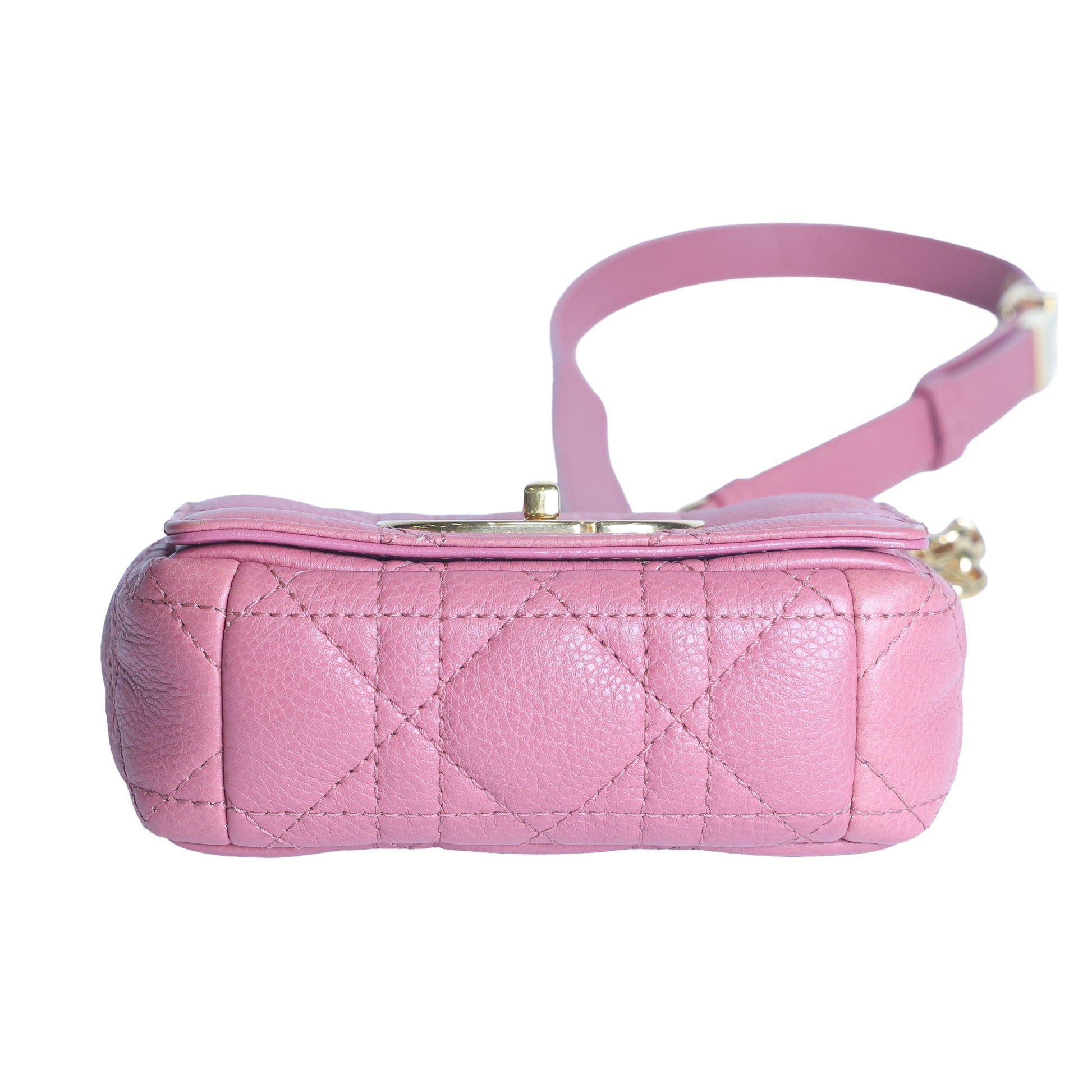 Preloved CHRISTIAN DIOR Caro Micro Leather Pink Shoulder Bag | Luxe Again Maison