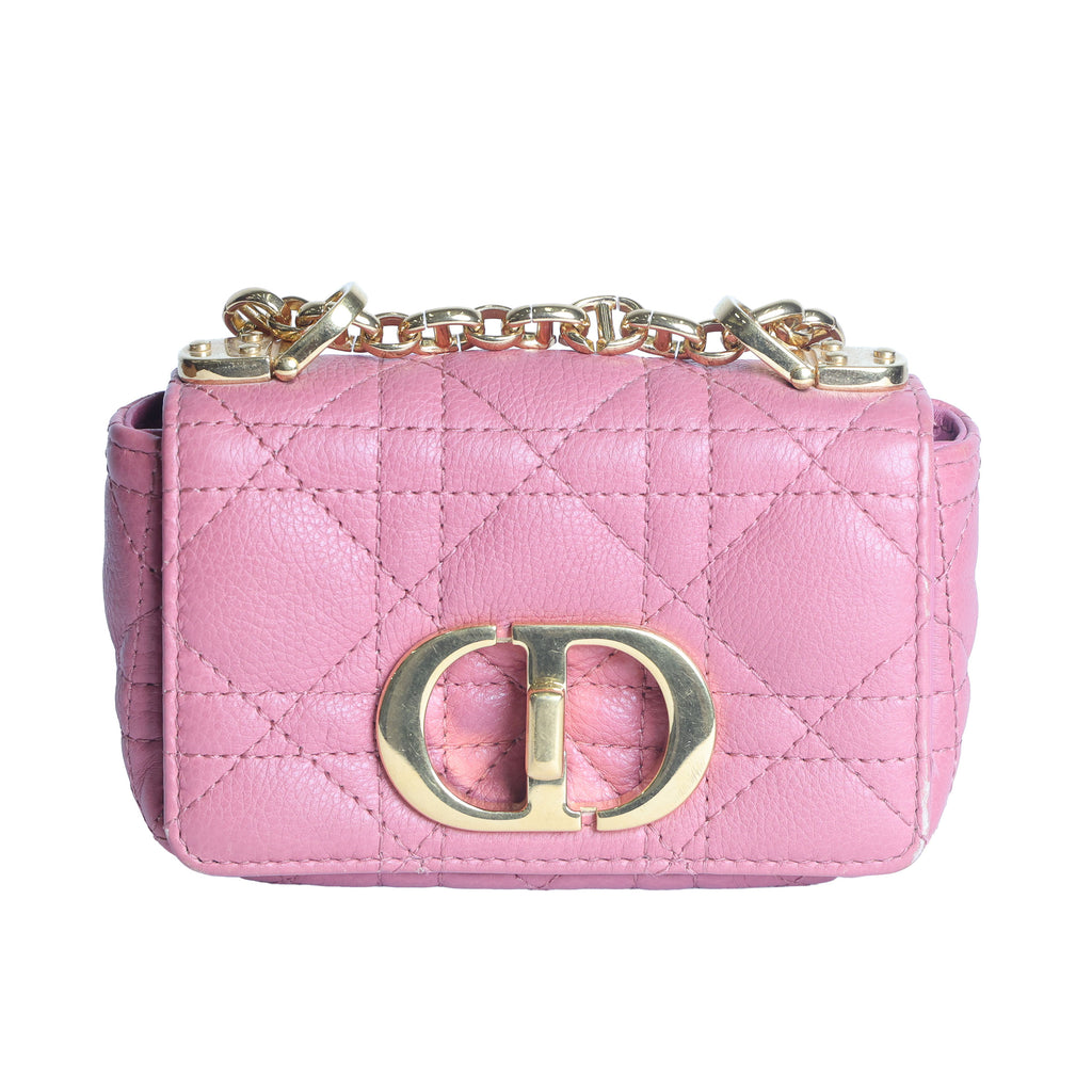 Preloved CHRISTIAN DIOR Caro Micro Leather Pink Shoulder Bag | Luxe Again Maison