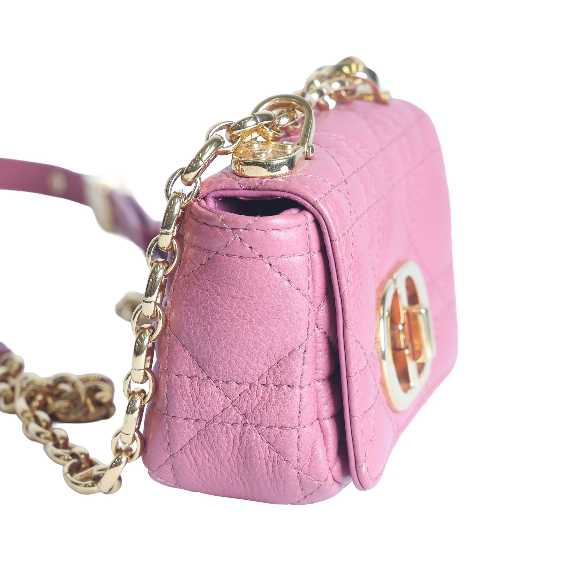Preloved CHRISTIAN DIOR Caro Micro Leather Pink Shoulder Bag | Luxe Again Maison