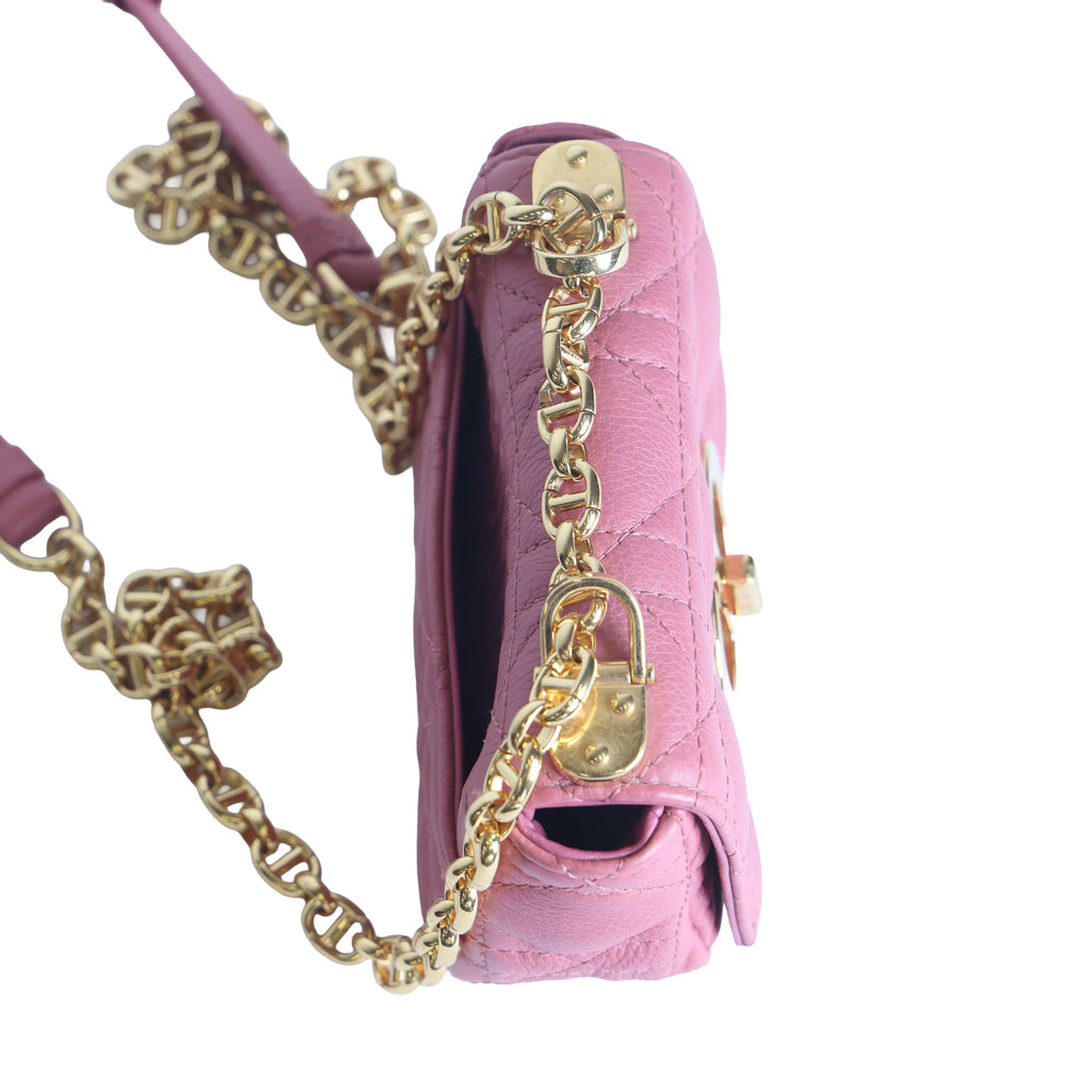 Preloved CHRISTIAN DIOR Caro Micro Leather Pink Shoulder Bag | Luxe Again Maison