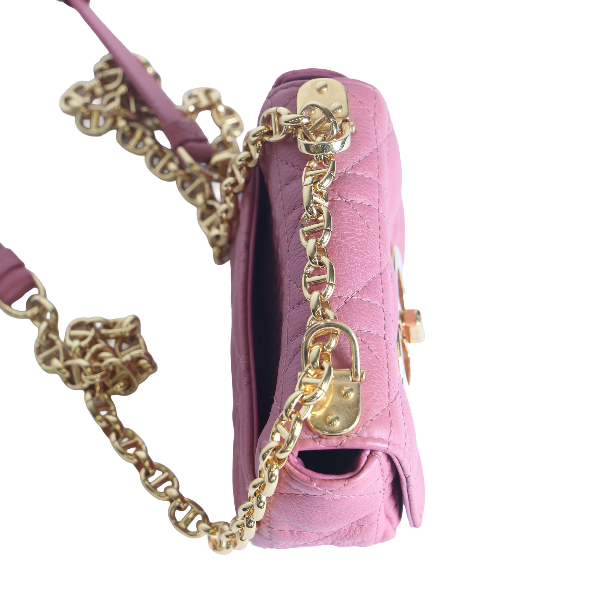 Preloved CHRISTIAN DIOR Caro Micro Leather Pink Shoulder Bag | Luxe Again Maison