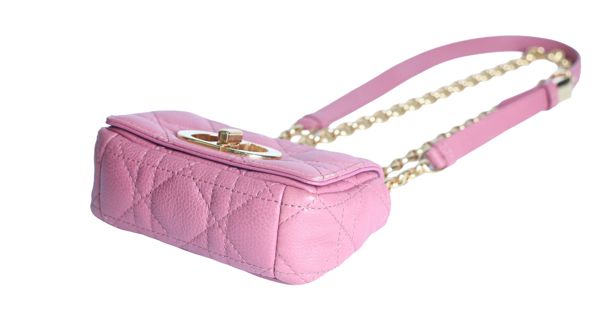 Preloved CHRISTIAN DIOR Caro Micro Leather Pink Shoulder Bag | Luxe Again Maison