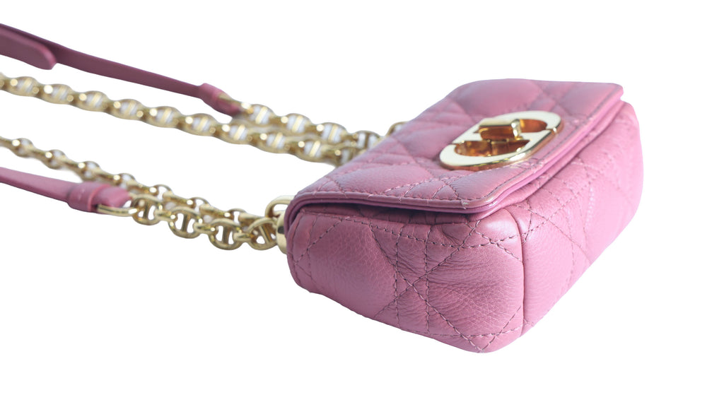 Preloved CHRISTIAN DIOR Caro Micro Leather Pink Shoulder Bag | Luxe Again Maison
