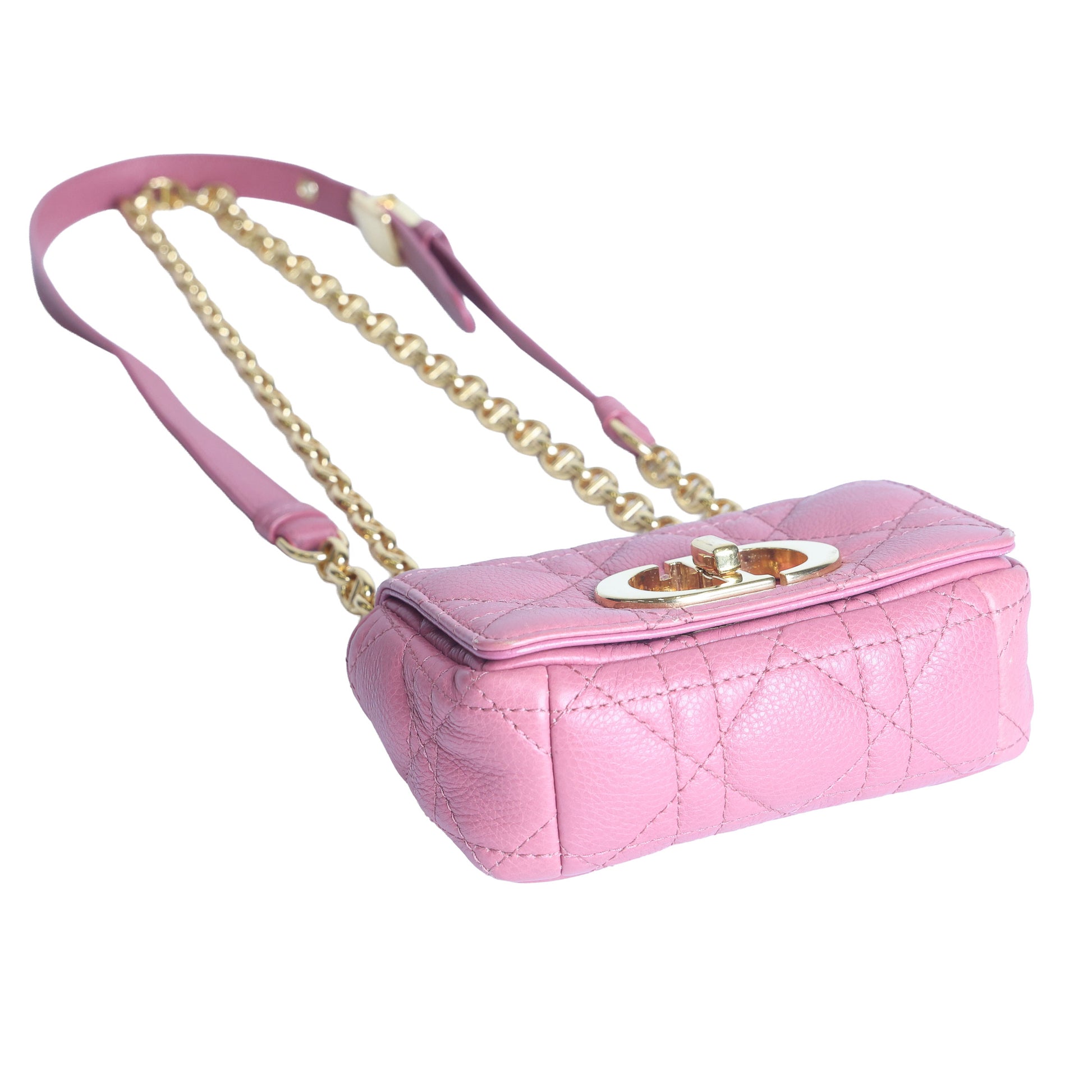 Preloved CHRISTIAN DIOR Caro Micro Leather Pink Shoulder Bag | Luxe Again Maison