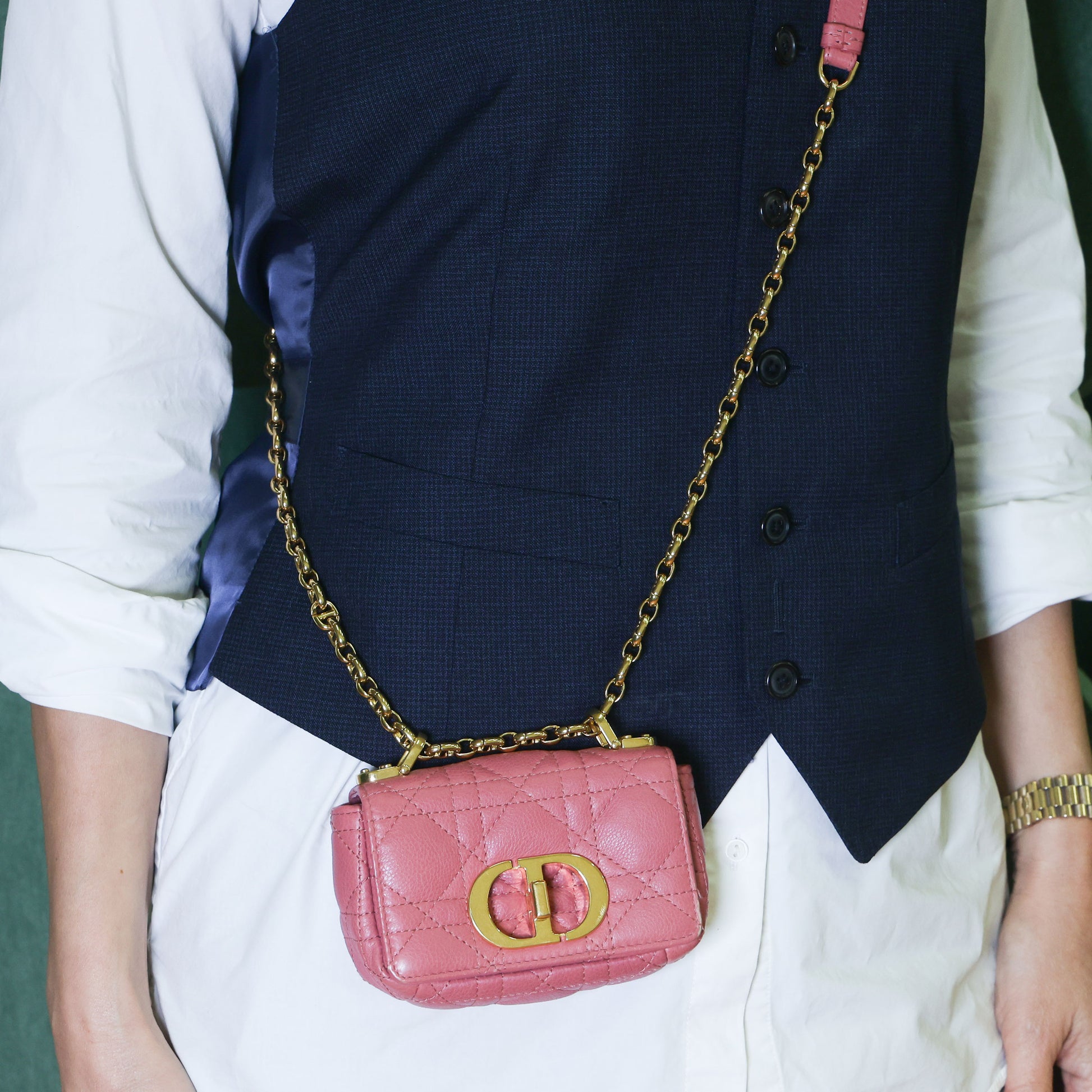 Preloved CHRISTIAN DIOR Caro Micro Leather Pink Shoulder Bag | Luxe Again Maison
