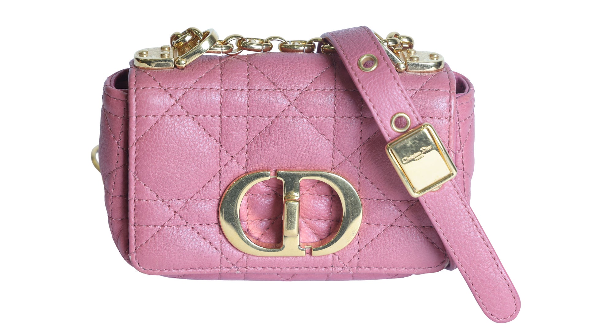 Preloved CHRISTIAN DIOR Caro Micro Leather Pink Shoulder Bag | Luxe Again Maison