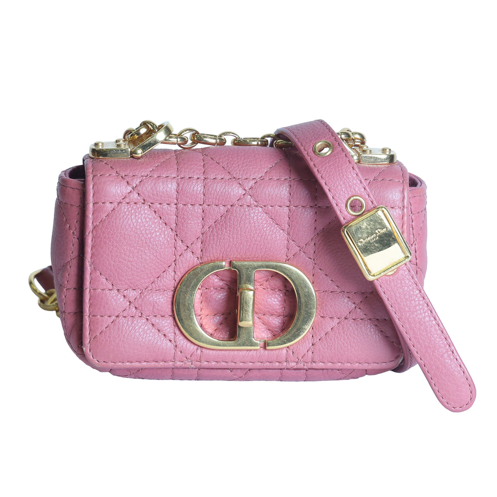 Preloved CHRISTIAN DIOR Caro Micro Leather Pink Shoulder Bag | Luxe Again Maison