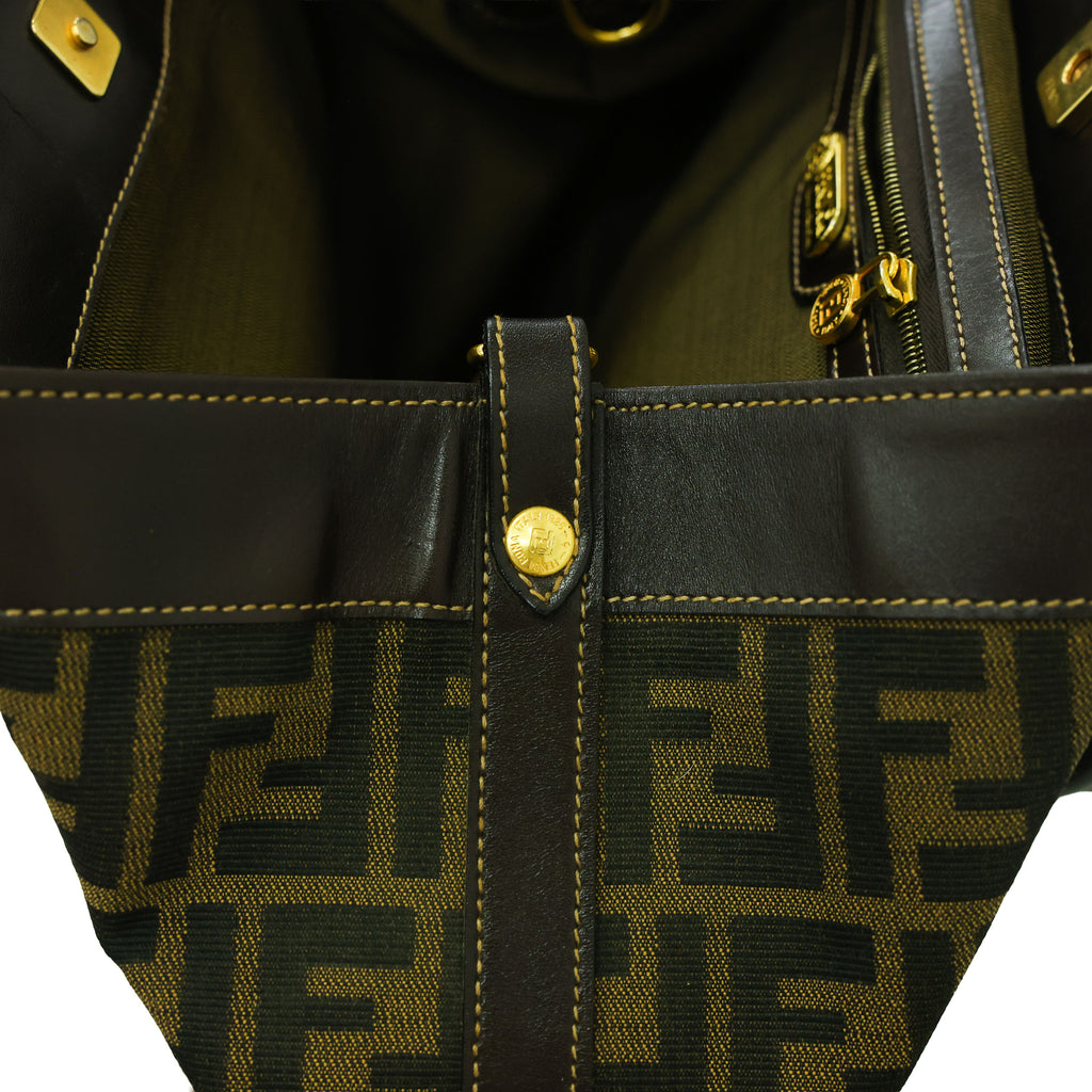 Preloved FENDI 2 Way Zucca Canvas Leather Trim Brown | Luxe Again Maison