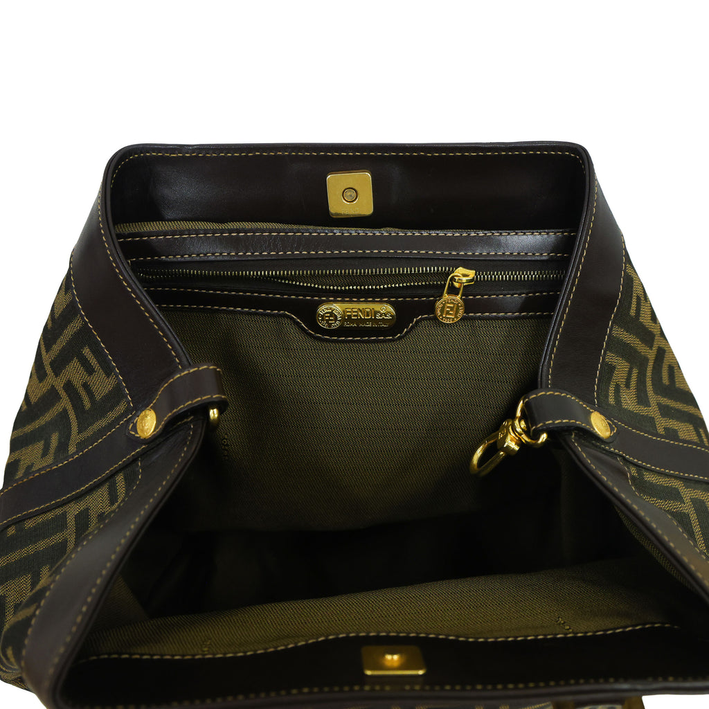 Preloved FENDI 2 Way Zucca Canvas Leather Trim Brown | Luxe Again Maison