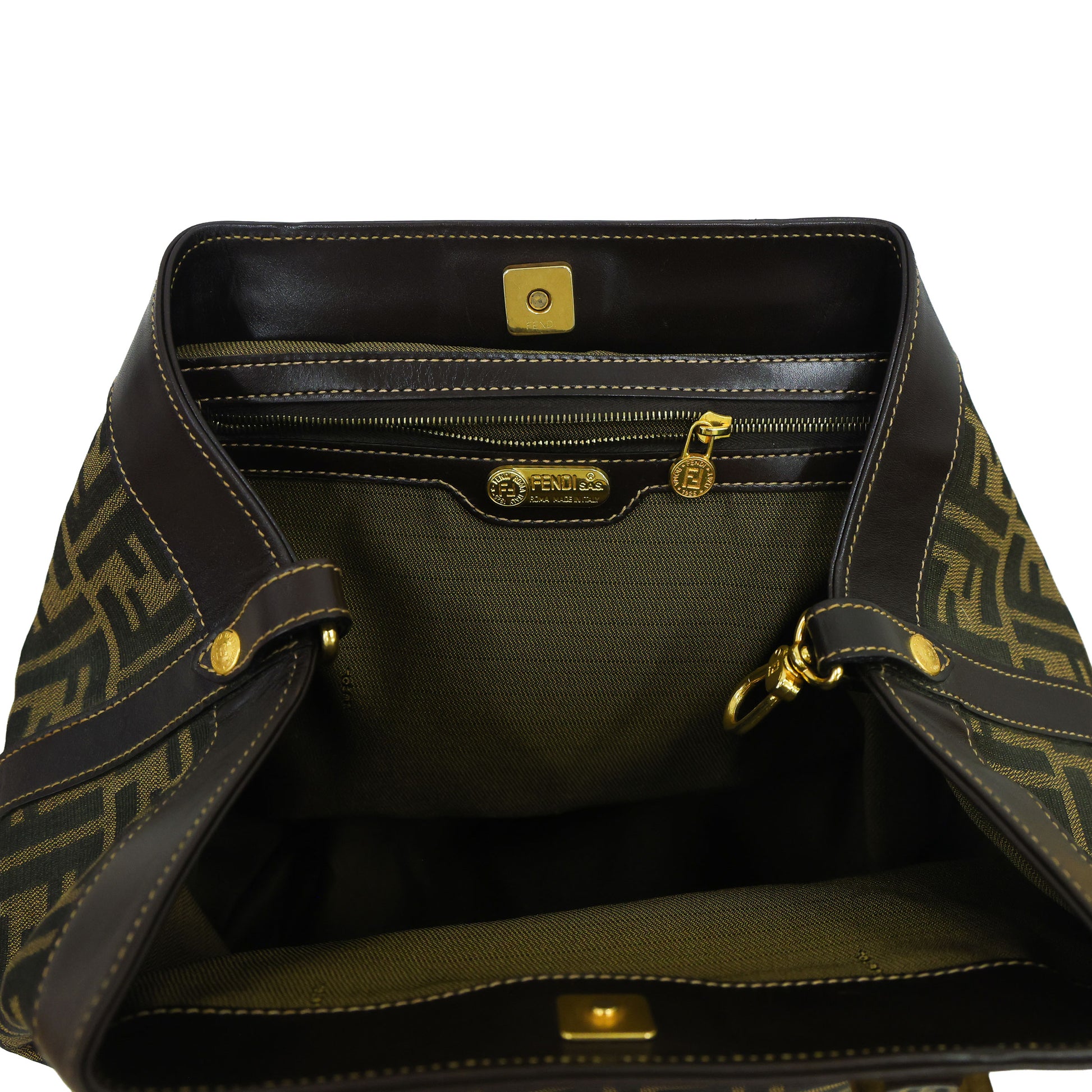 Preloved FENDI 2 Way Zucca Canvas Leather Trim Brown | Luxe Again Maison