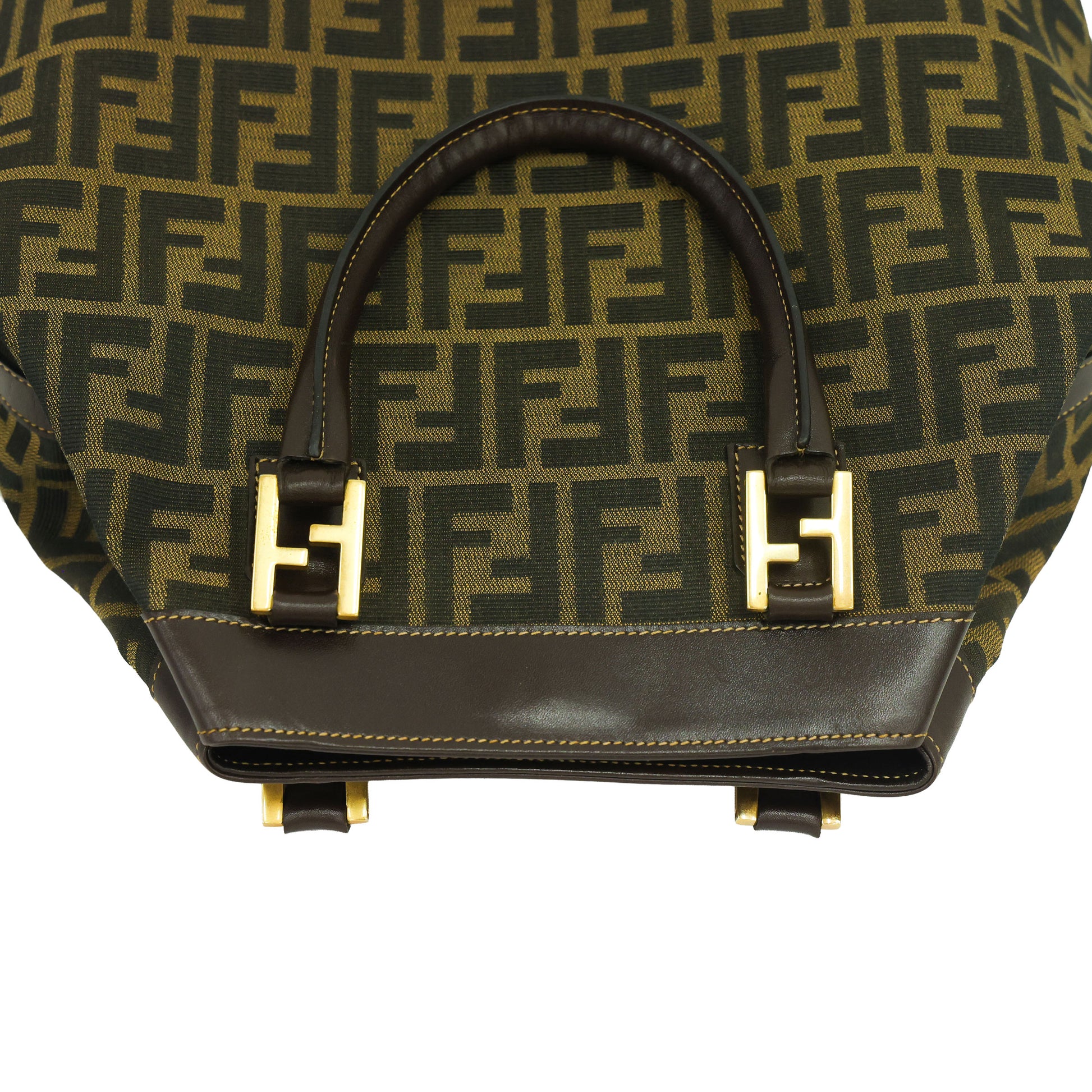 Preloved FENDI 2 Way Zucca Canvas Leather Trim Brown | Luxe Again Maison