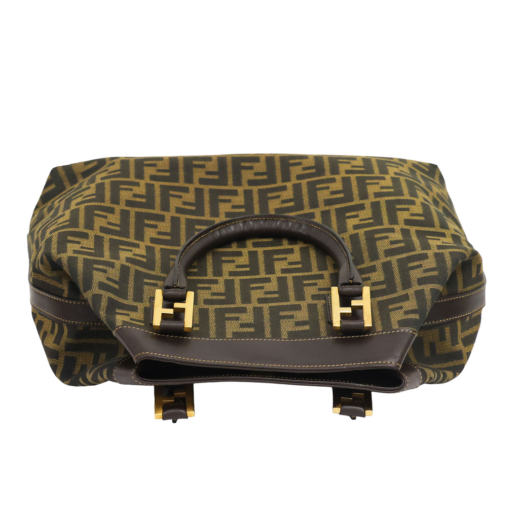 Preloved FENDI 2 Way Zucca Canvas Leather Trim Brown | Luxe Again Maison