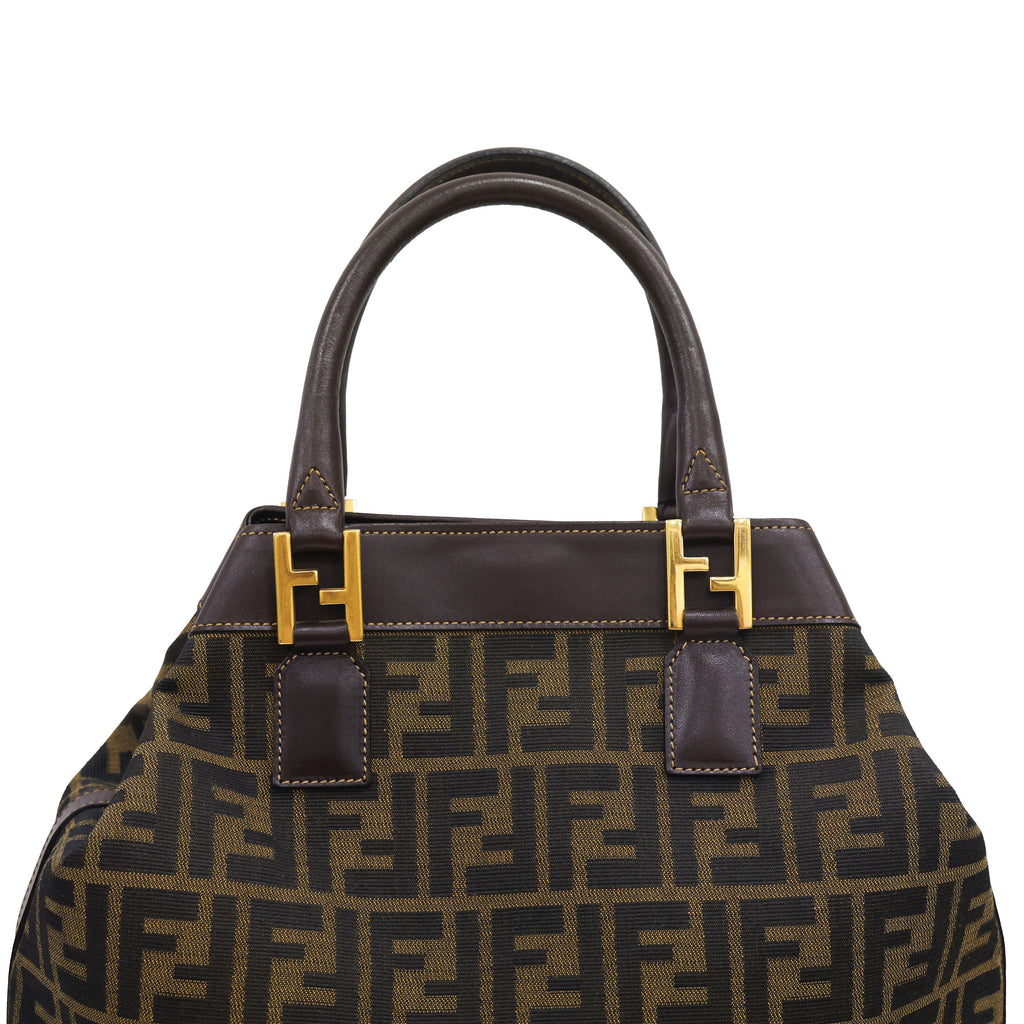Preloved FENDI 2 Way Zucca Canvas Leather Trim Brown | Luxe Again Maison