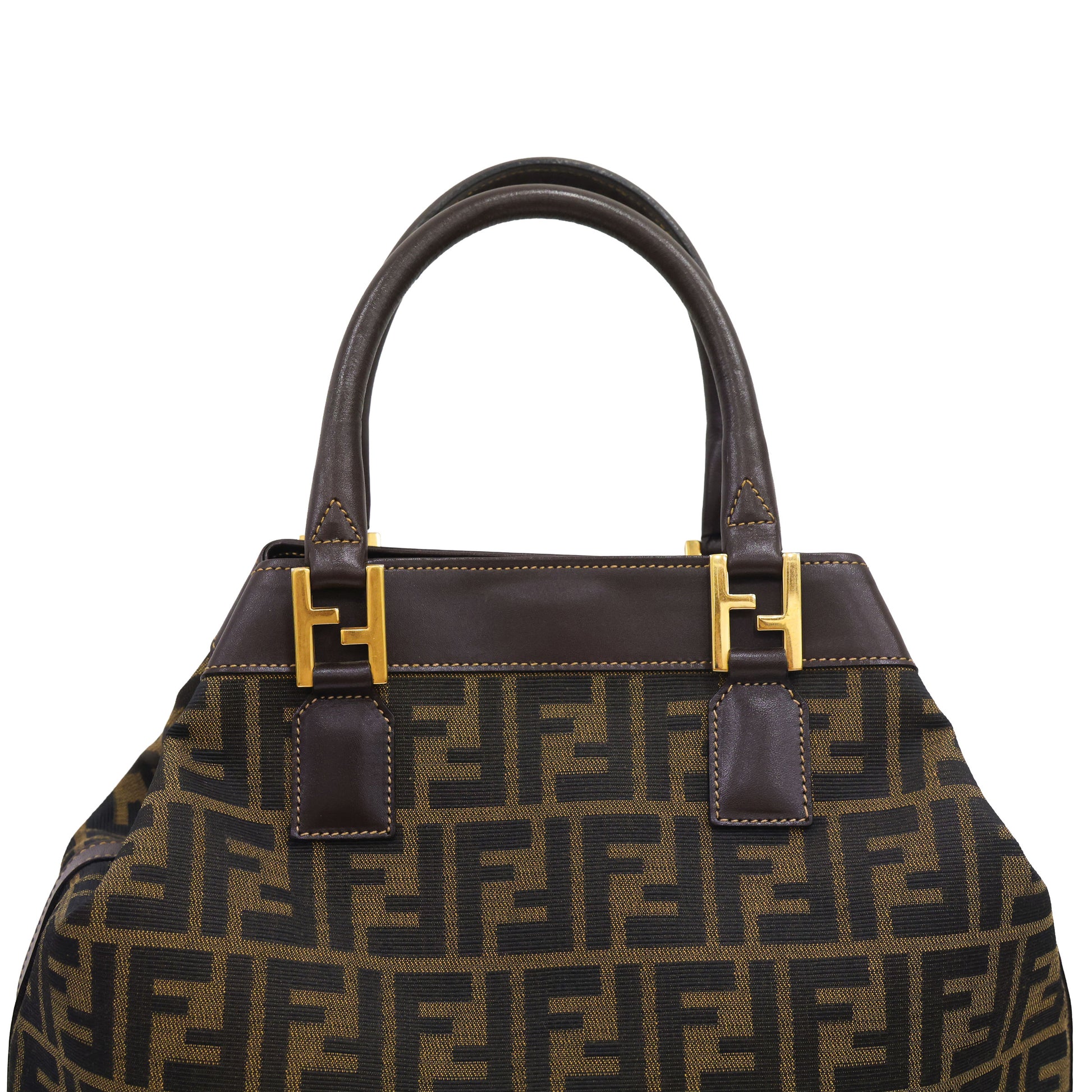Preloved FENDI 2 Way Zucca Canvas Leather Trim Brown | Luxe Again Maison