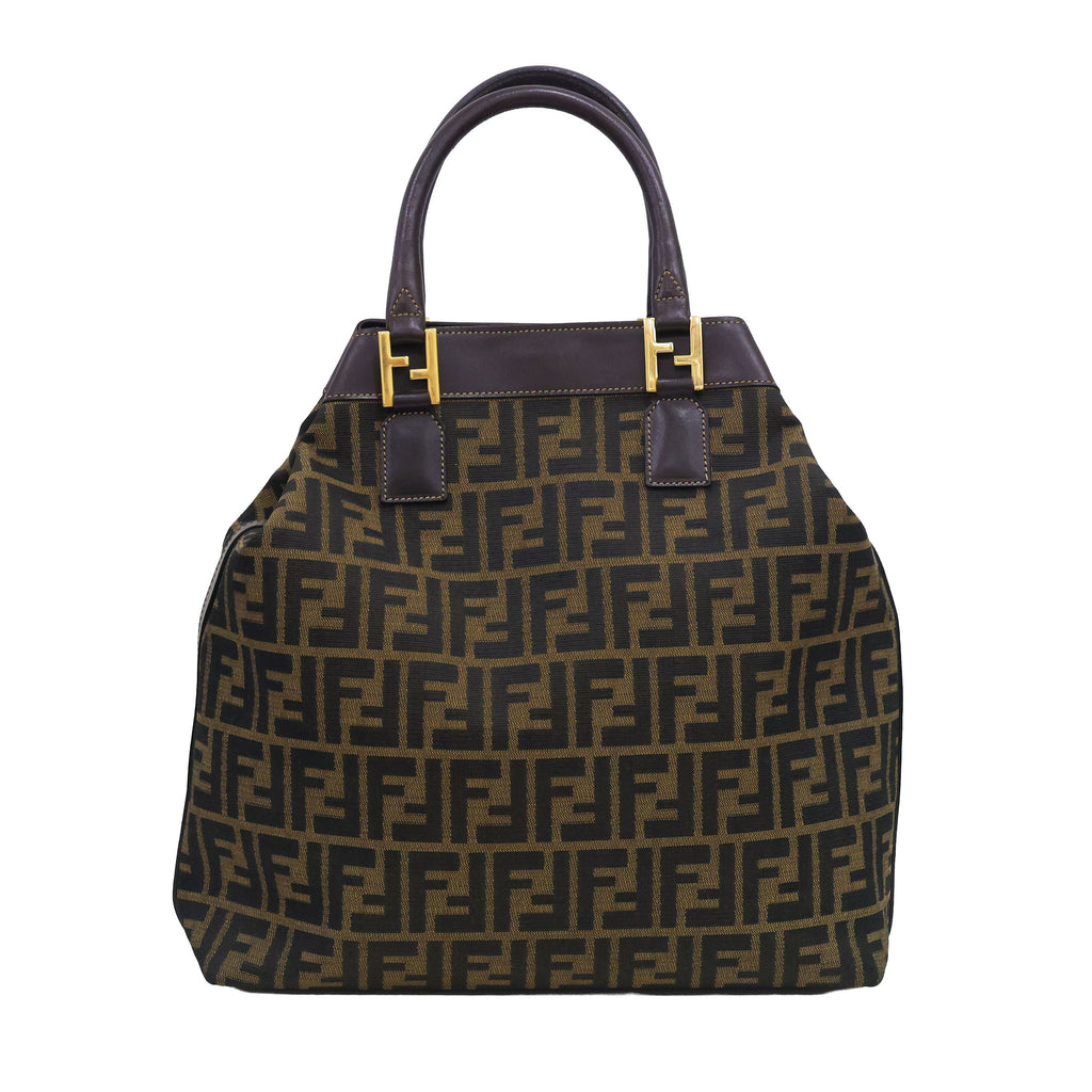 Preloved FENDI 2 Way Zucca Canvas Leather Trim Brown | Luxe Again Maison