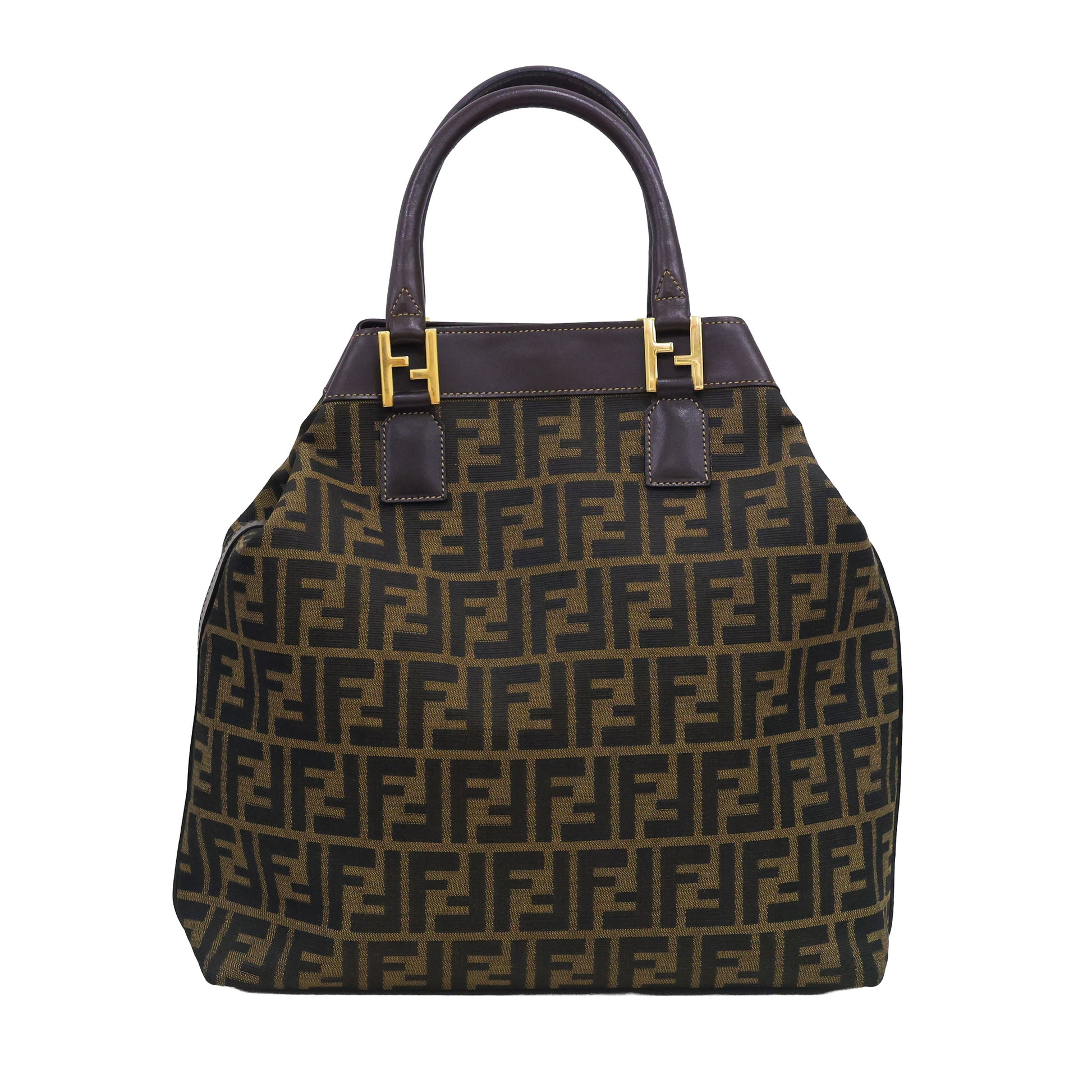 Preloved FENDI 2 Way Zucca Canvas Leather Trim Brown | Luxe Again Maison
