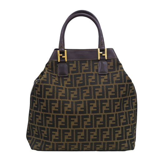 Preloved FENDI 2 Way Zucca Canvas Leather Trim Brown | Luxe Again Maison