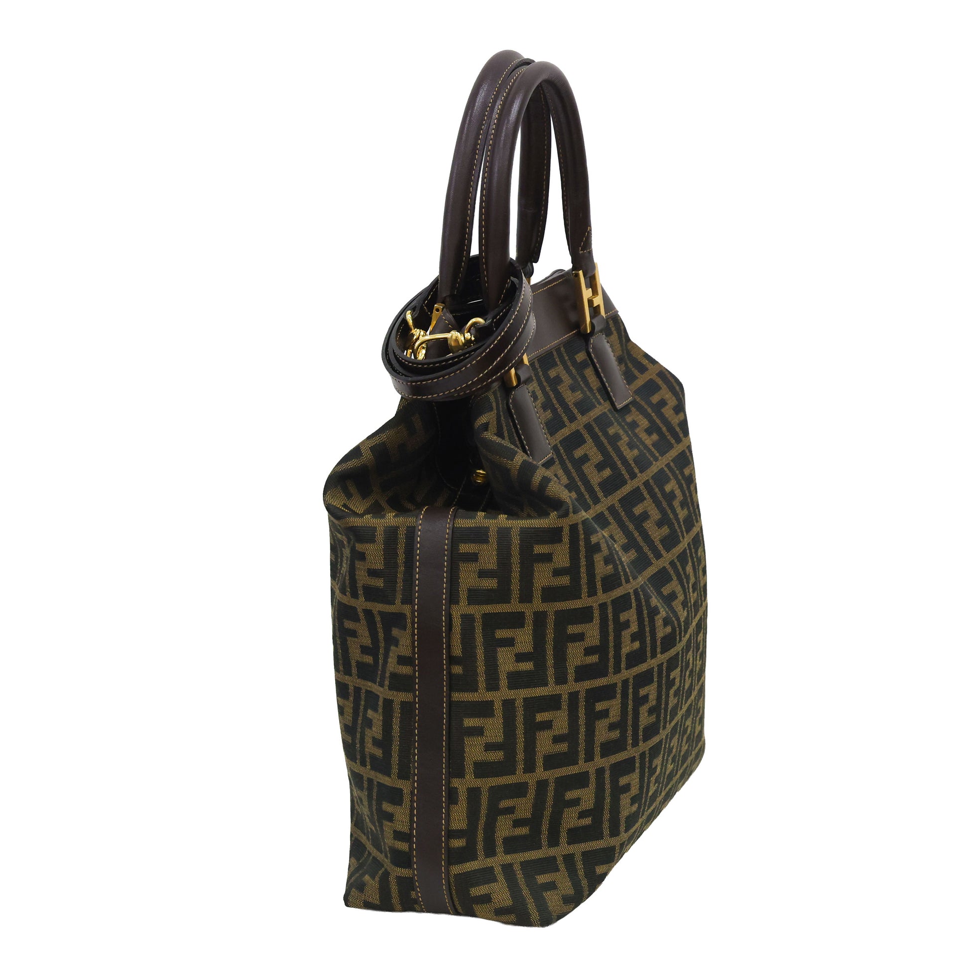 Preloved FENDI 2 Way Zucca Canvas Leather Trim Brown | Luxe Again Maison