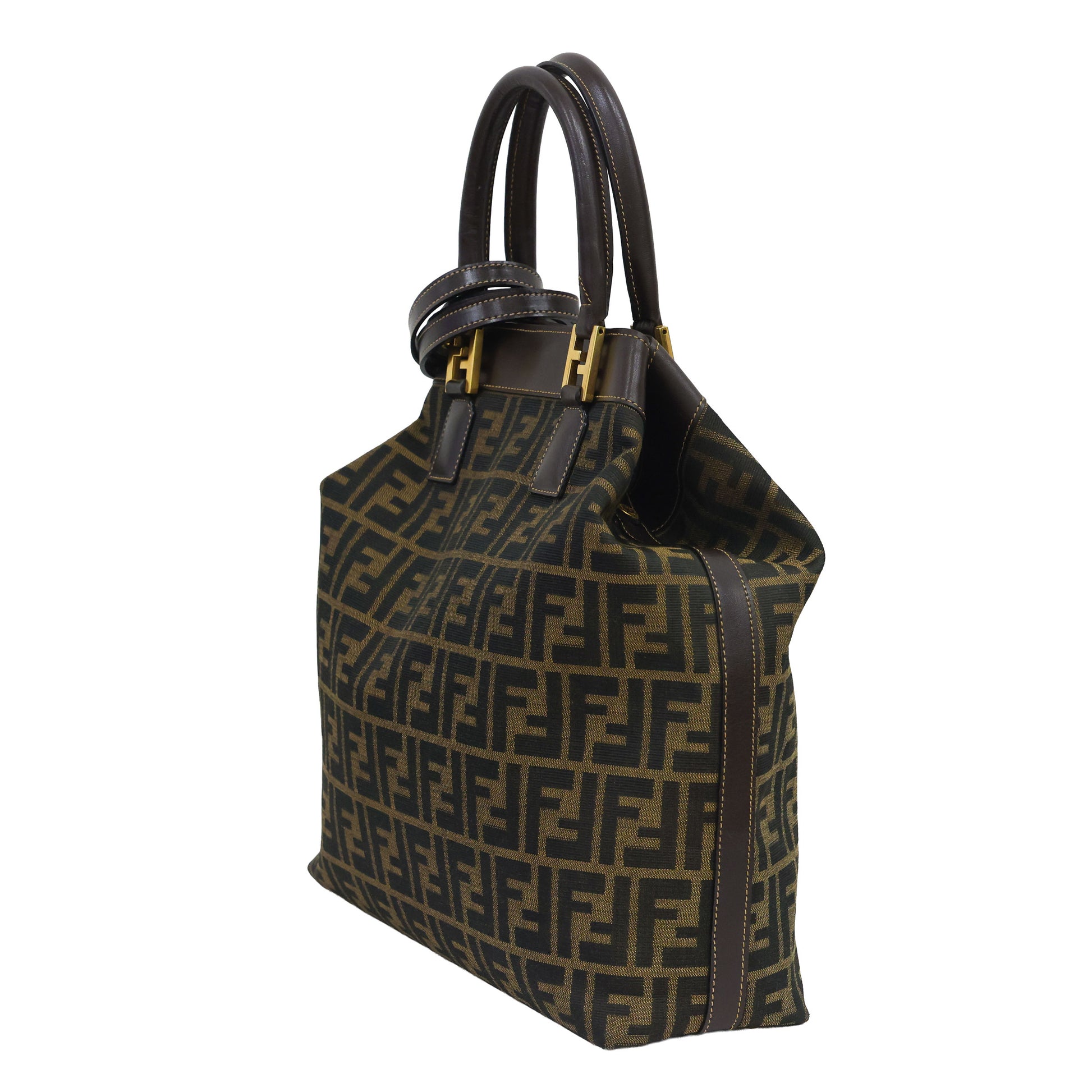 Preloved FENDI 2 Way Zucca Canvas Leather Trim Brown | Luxe Again Maison