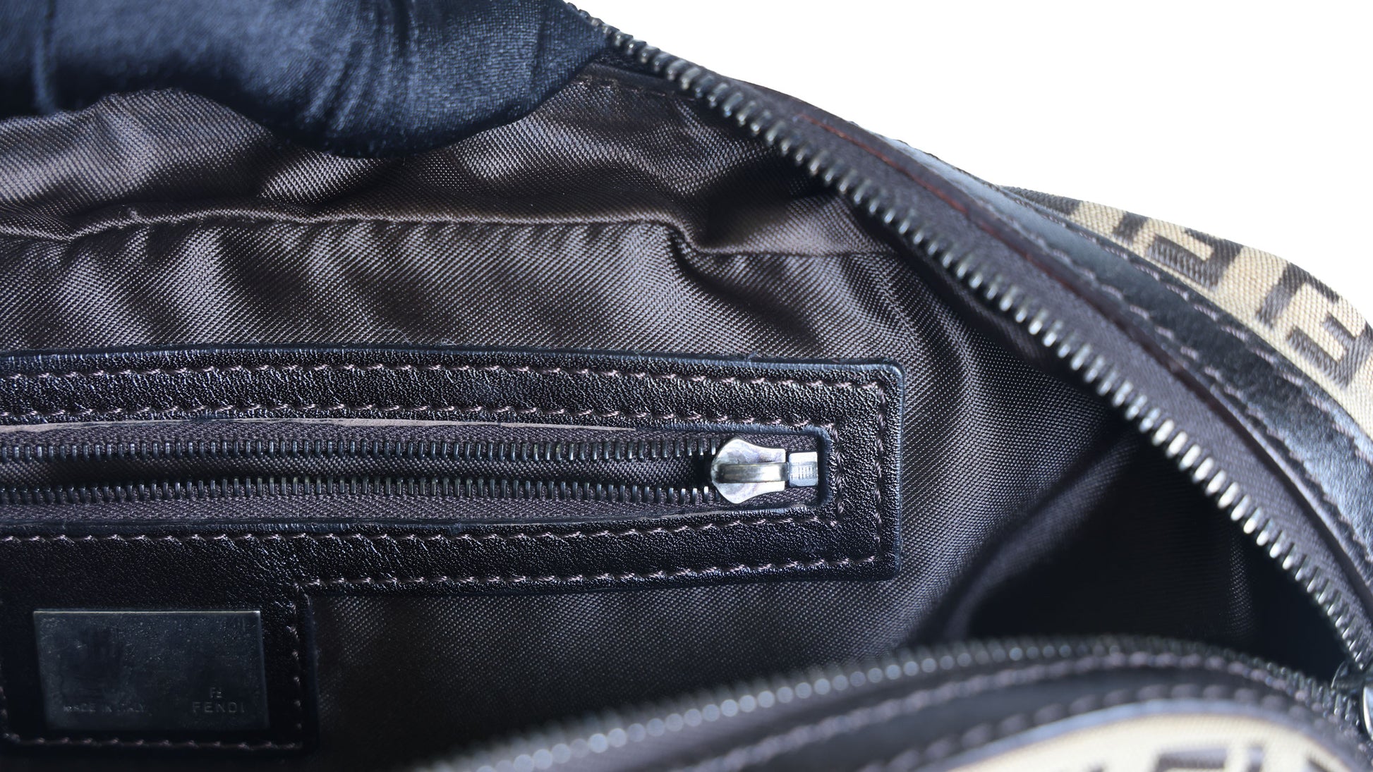 Preloved FENDI 20th Century Zucchino Canvas x Leather Handbag Brown | Luxe Again Maison