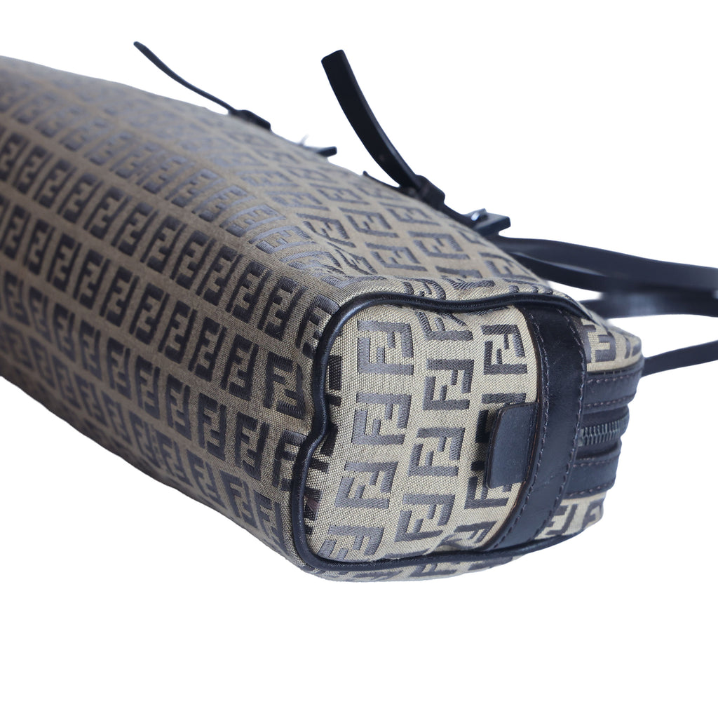 Preloved FENDI 20th Century Zucchino Canvas x Leather Handbag Brown | Luxe Again Maison