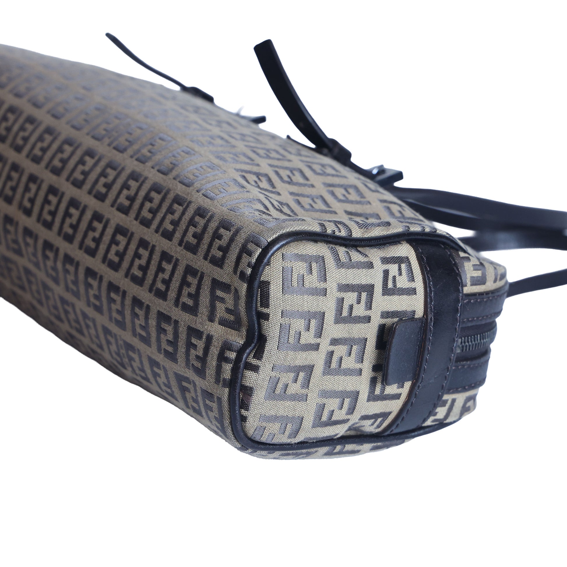 Preloved FENDI 20th Century Zucchino Canvas x Leather Handbag Brown | Luxe Again Maison