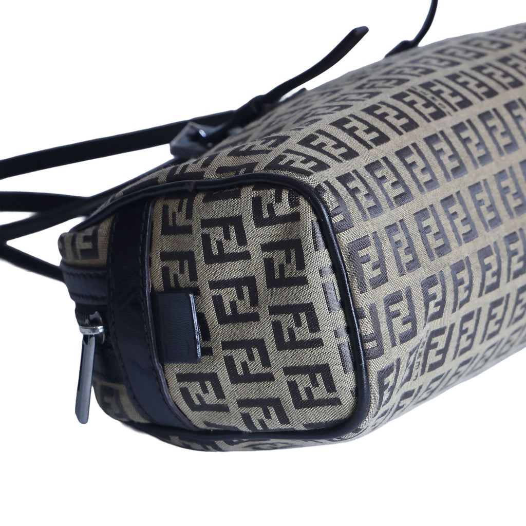 Preloved FENDI 20th Century Zucchino Canvas x Leather Handbag Brown | Luxe Again Maison