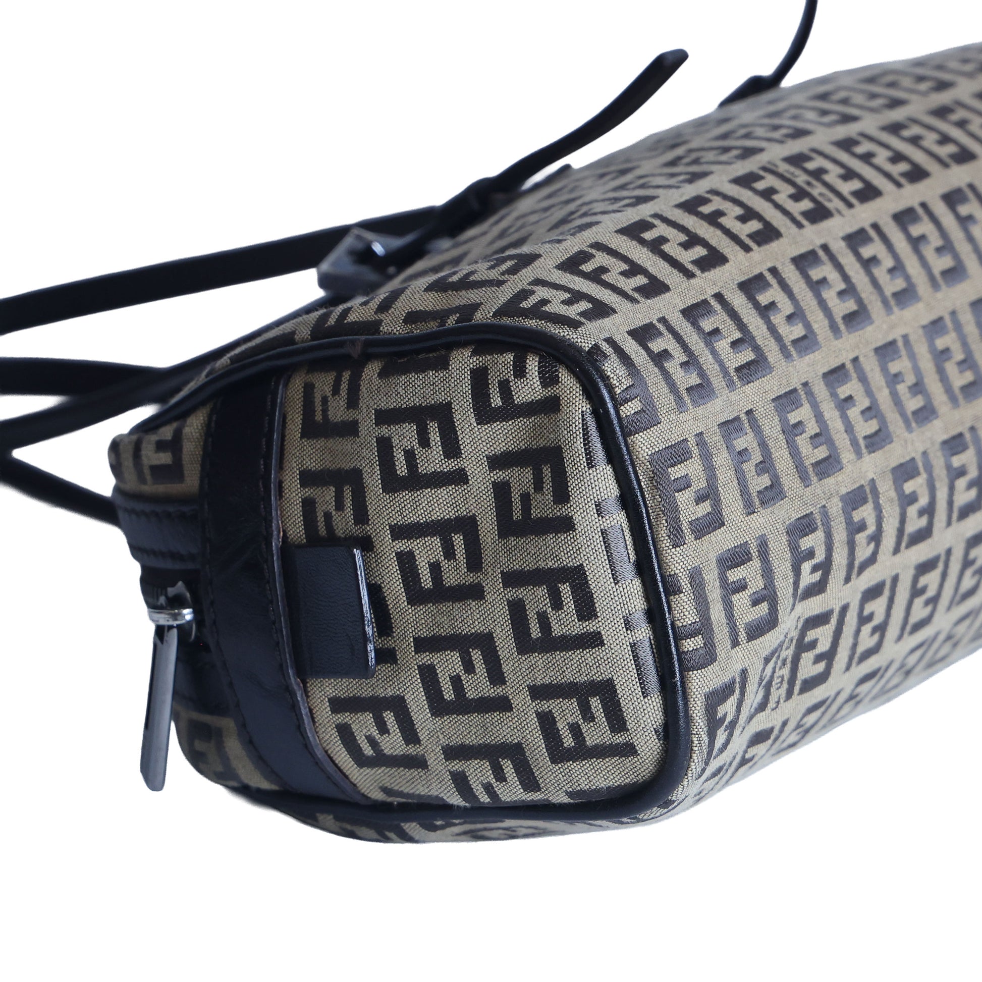 Preloved FENDI 20th Century Zucchino Canvas x Leather Handbag Brown | Luxe Again Maison