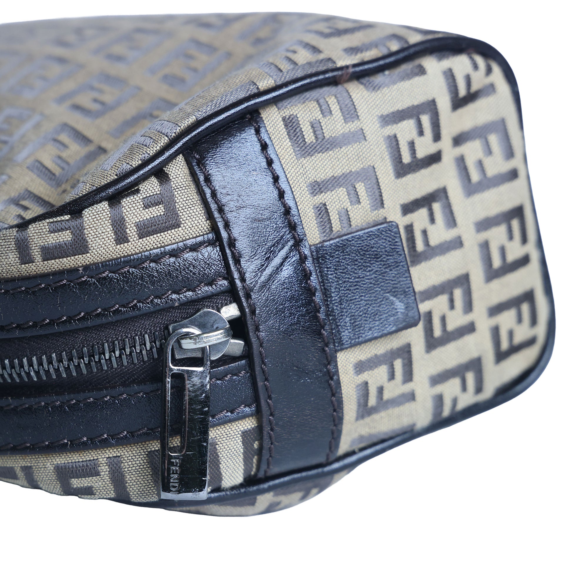 Preloved FENDI 20th Century Zucchino Canvas x Leather Handbag Brown | Luxe Again Maison