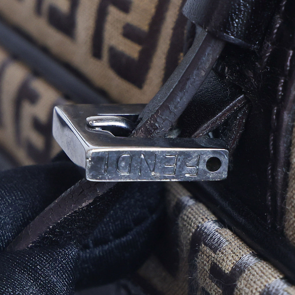 Preloved FENDI 20th Century Zucchino Canvas x Leather Handbag Brown | Luxe Again Maison