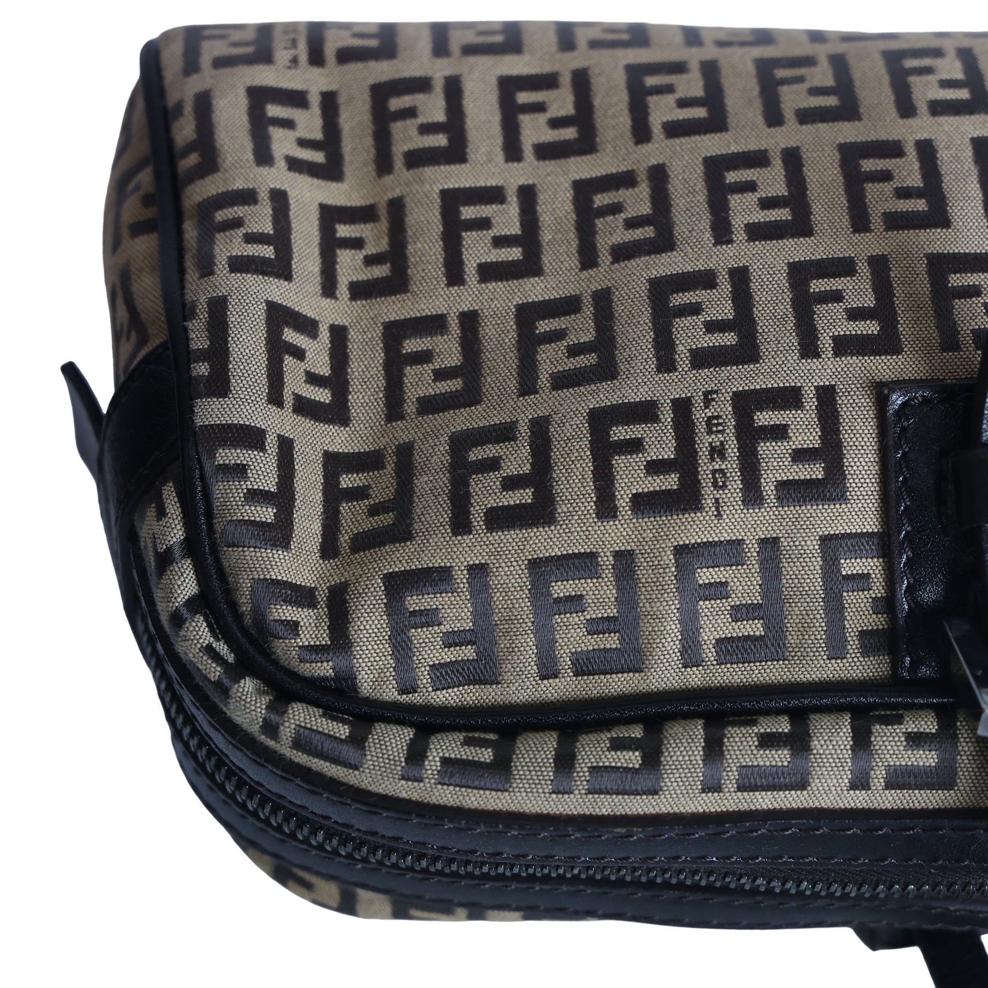 Preloved FENDI 20th Century Zucchino Canvas x Leather Handbag Brown | Luxe Again Maison