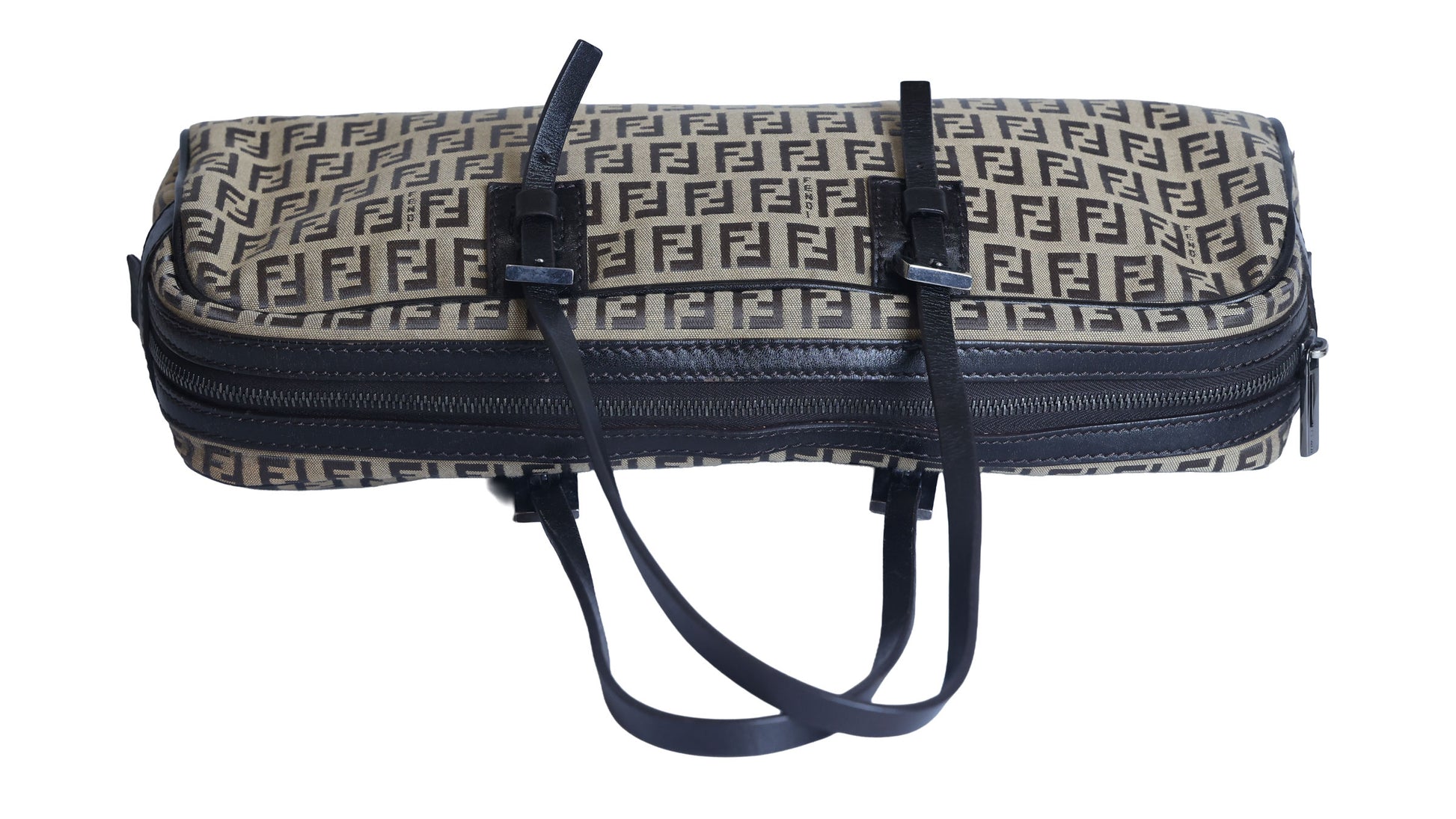 Preloved FENDI 20th Century Zucchino Canvas x Leather Handbag Brown | Luxe Again Maison