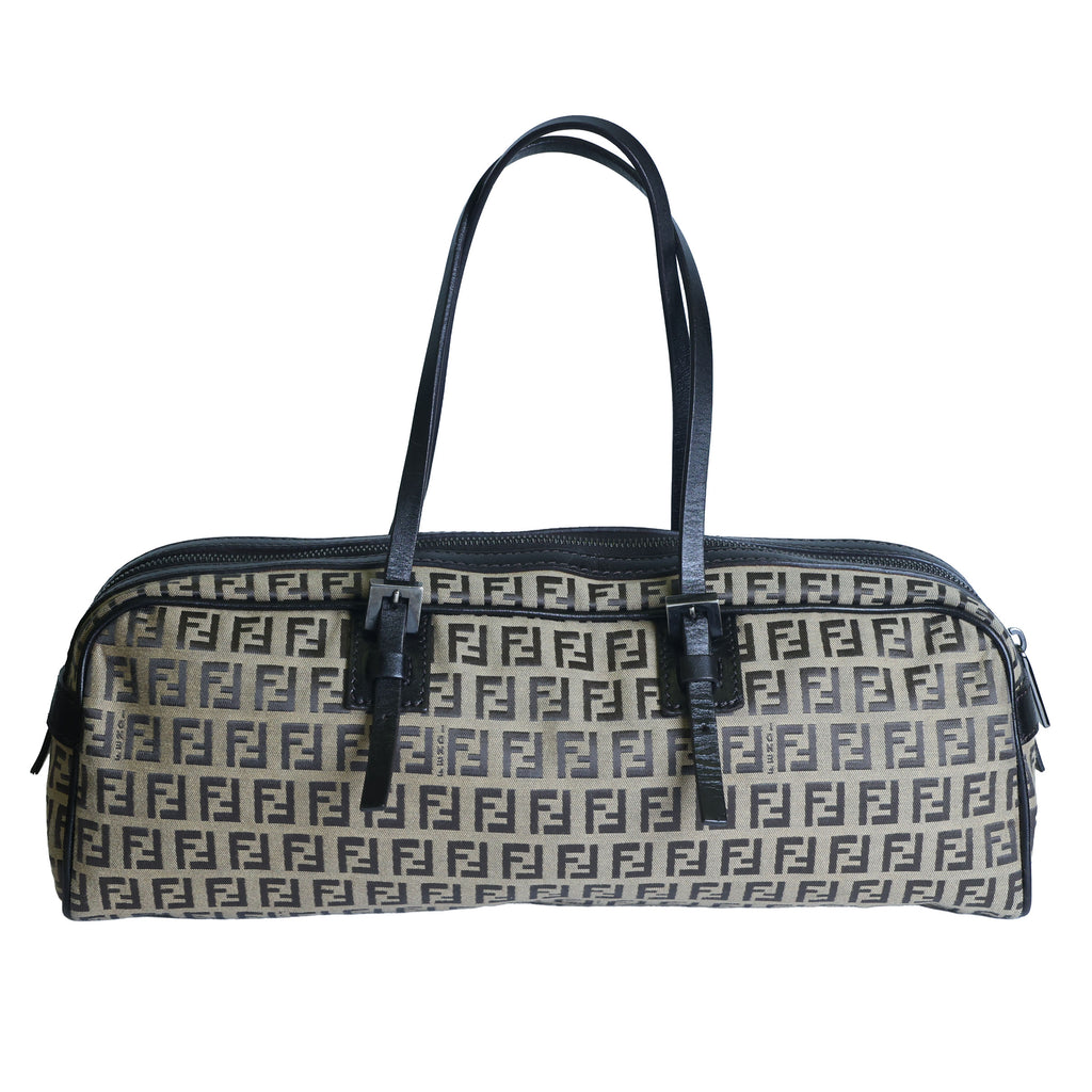 Preloved FENDI 20th Century Zucchino Canvas x Leather Handbag Brown | Luxe Again Maison