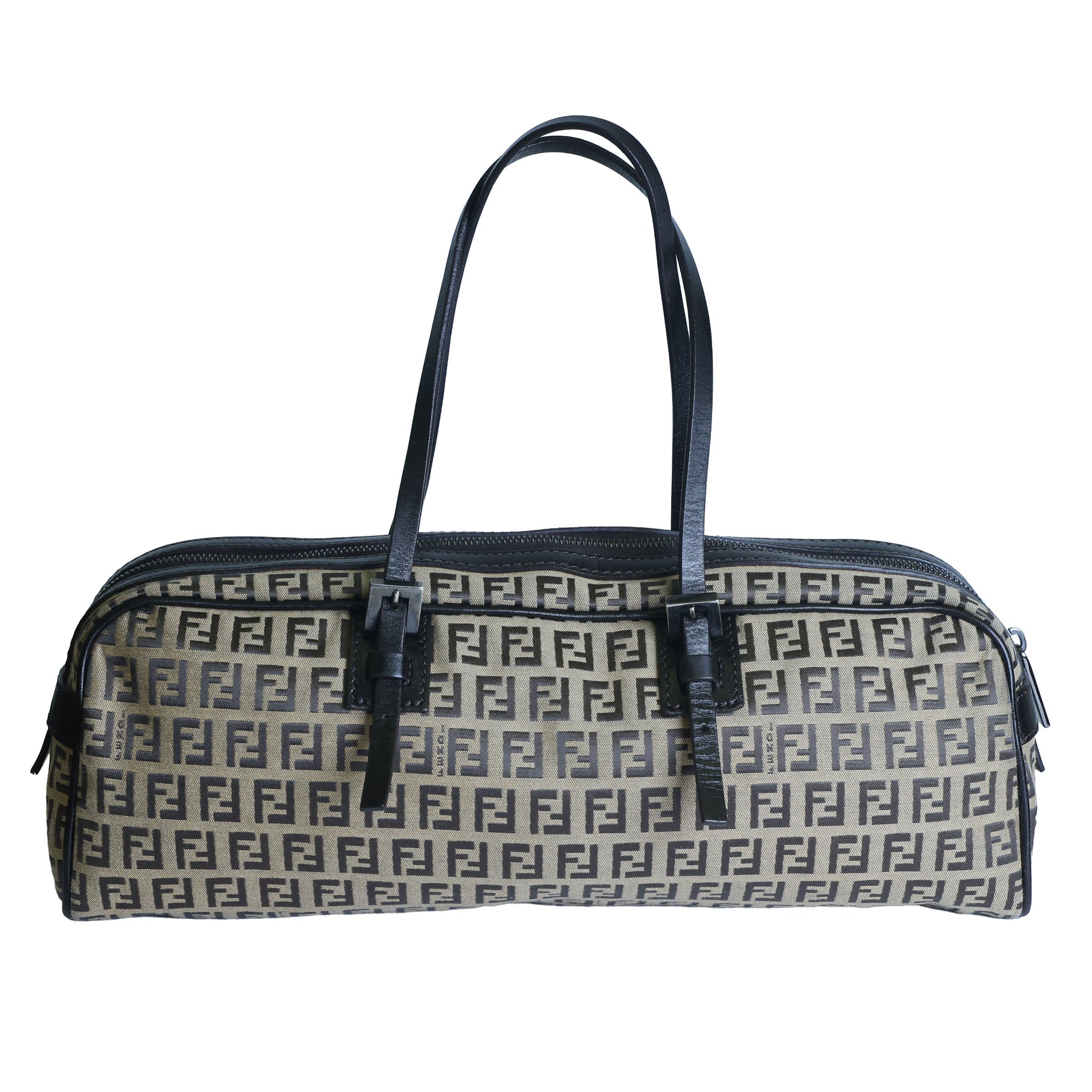 Preloved FENDI 20th Century Zucchino Canvas x Leather Handbag Brown | Luxe Again Maison