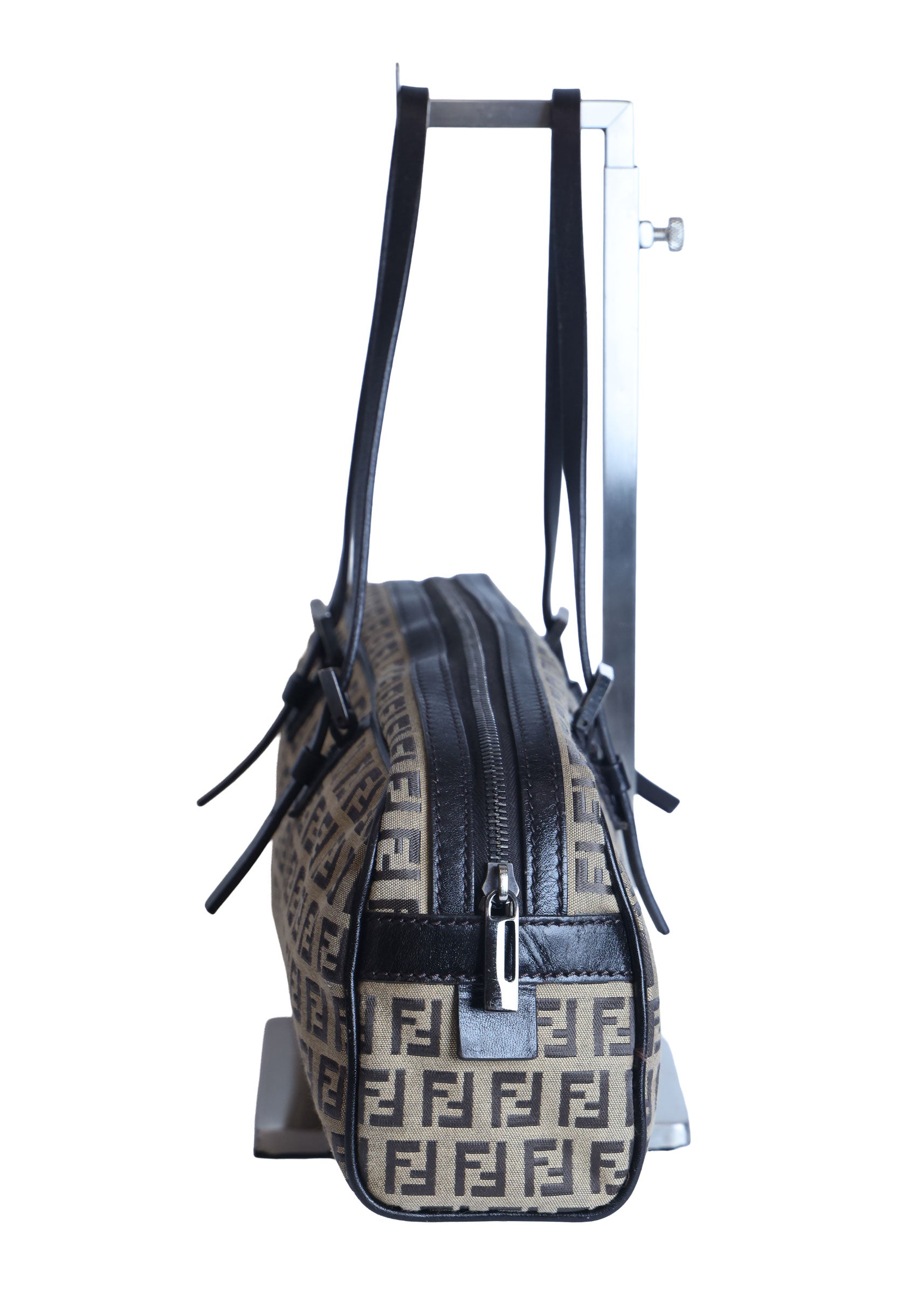 Preloved FENDI 20th Century Zucchino Canvas x Leather Handbag Brown | Luxe Again Maison