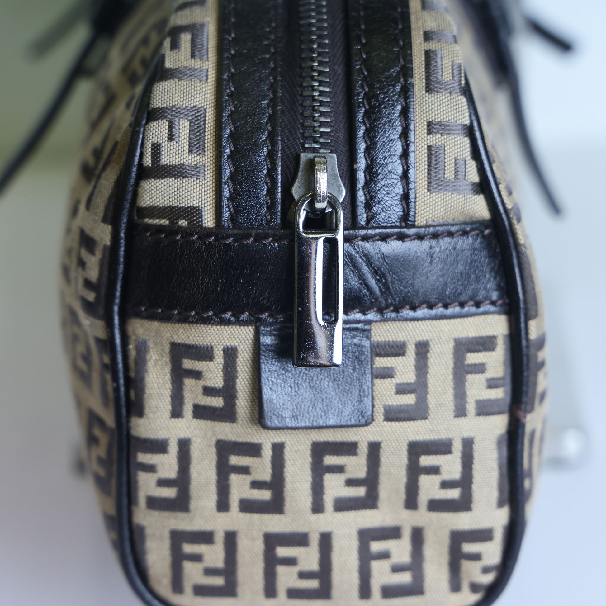 Preloved FENDI 20th Century Zucchino Canvas x Leather Handbag Brown | Luxe Again Maison